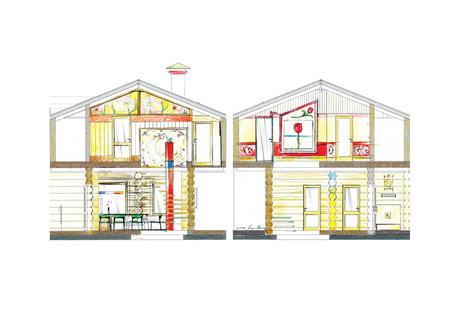 Обложка проекта: Разрез деревянного дома