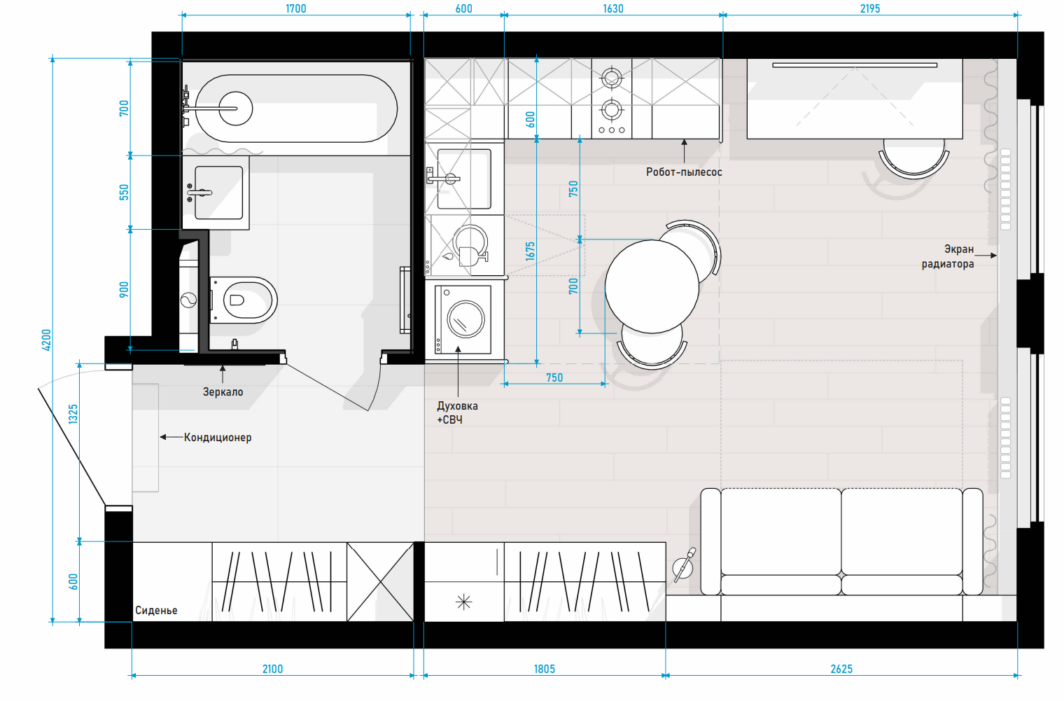 Интерьер в квартире 30 кв.м. для молодого студента