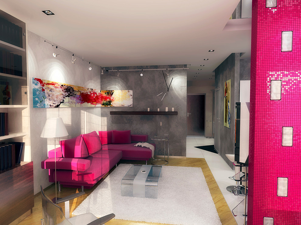 Small apartment with a red column