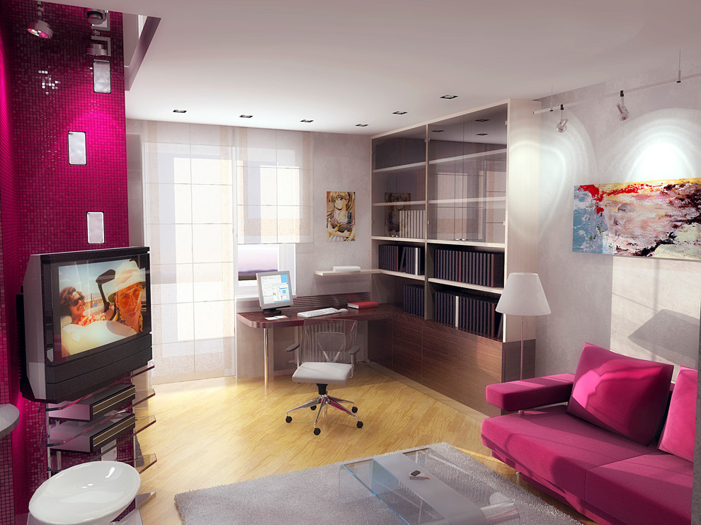 Small apartment with a red column