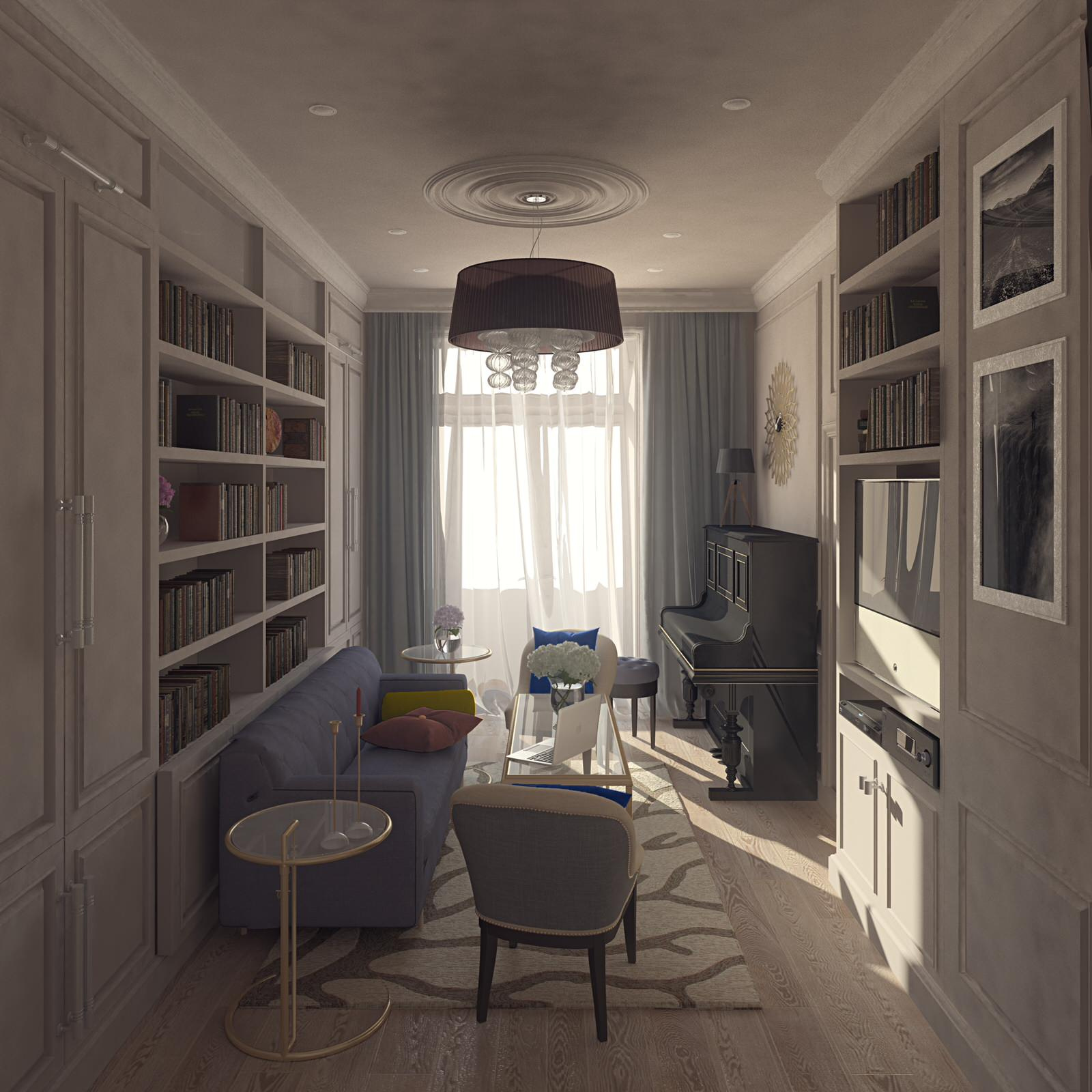 Transitional living room and bedroom