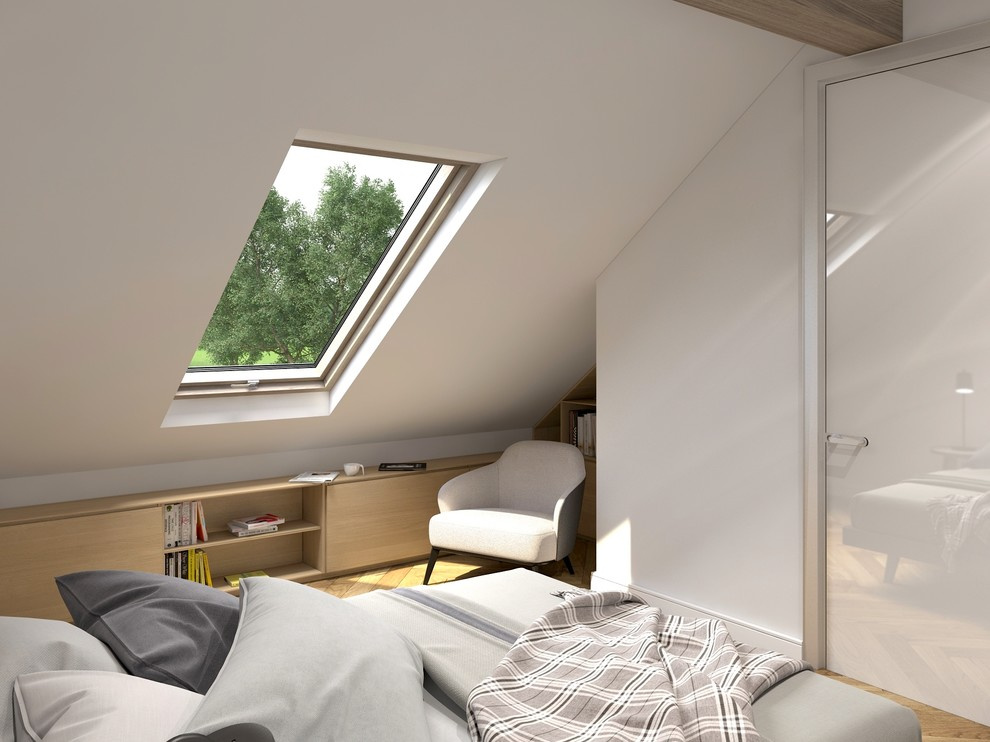Cozy modern Bedroom Interior, with white walls