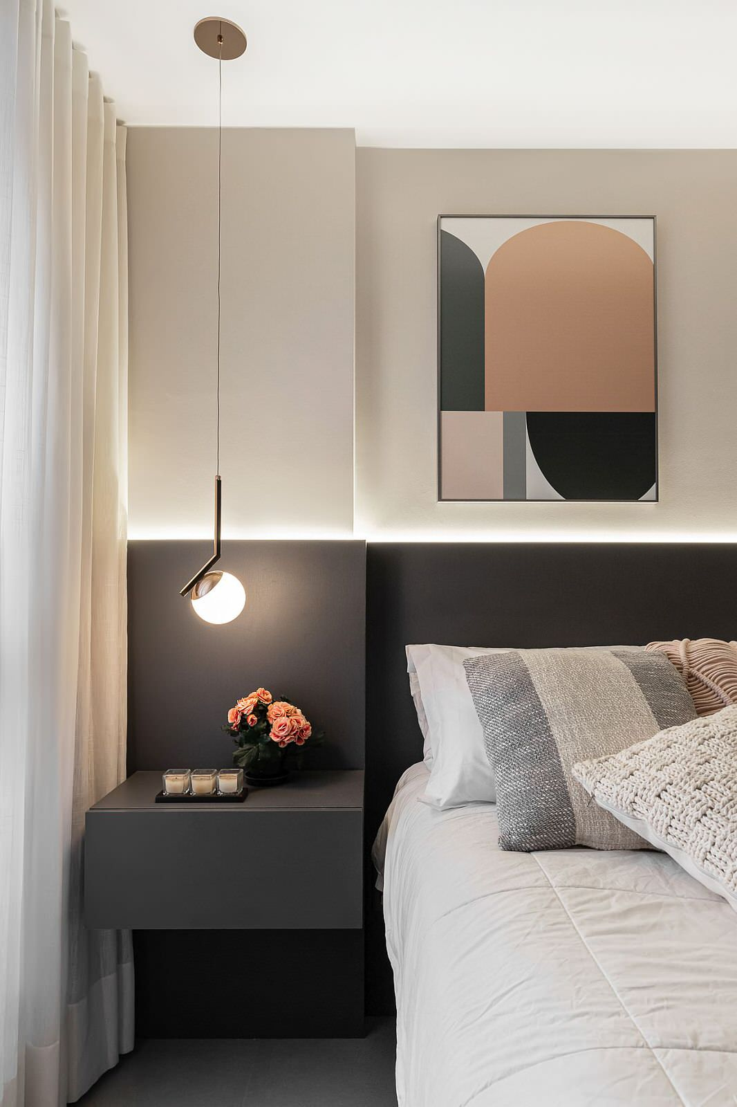 Contemporary bedside pendant light is perfect for the small nightstand - Decoist