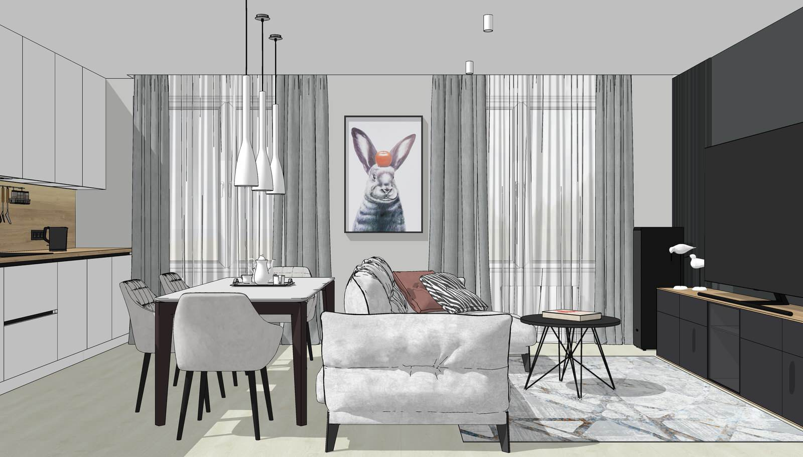 Проект квартиры в Sketchup для семьи с двумя детьми. На стадии реализации.