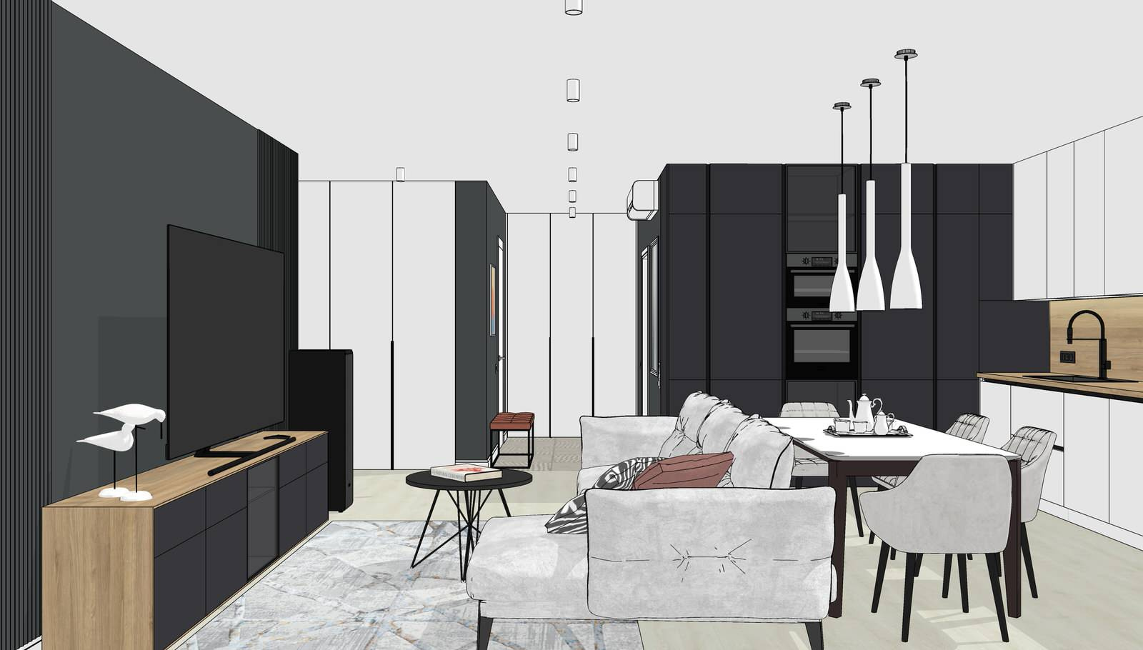 Проект квартиры в Sketchup для семьи с двумя детьми. На стадии реализации.