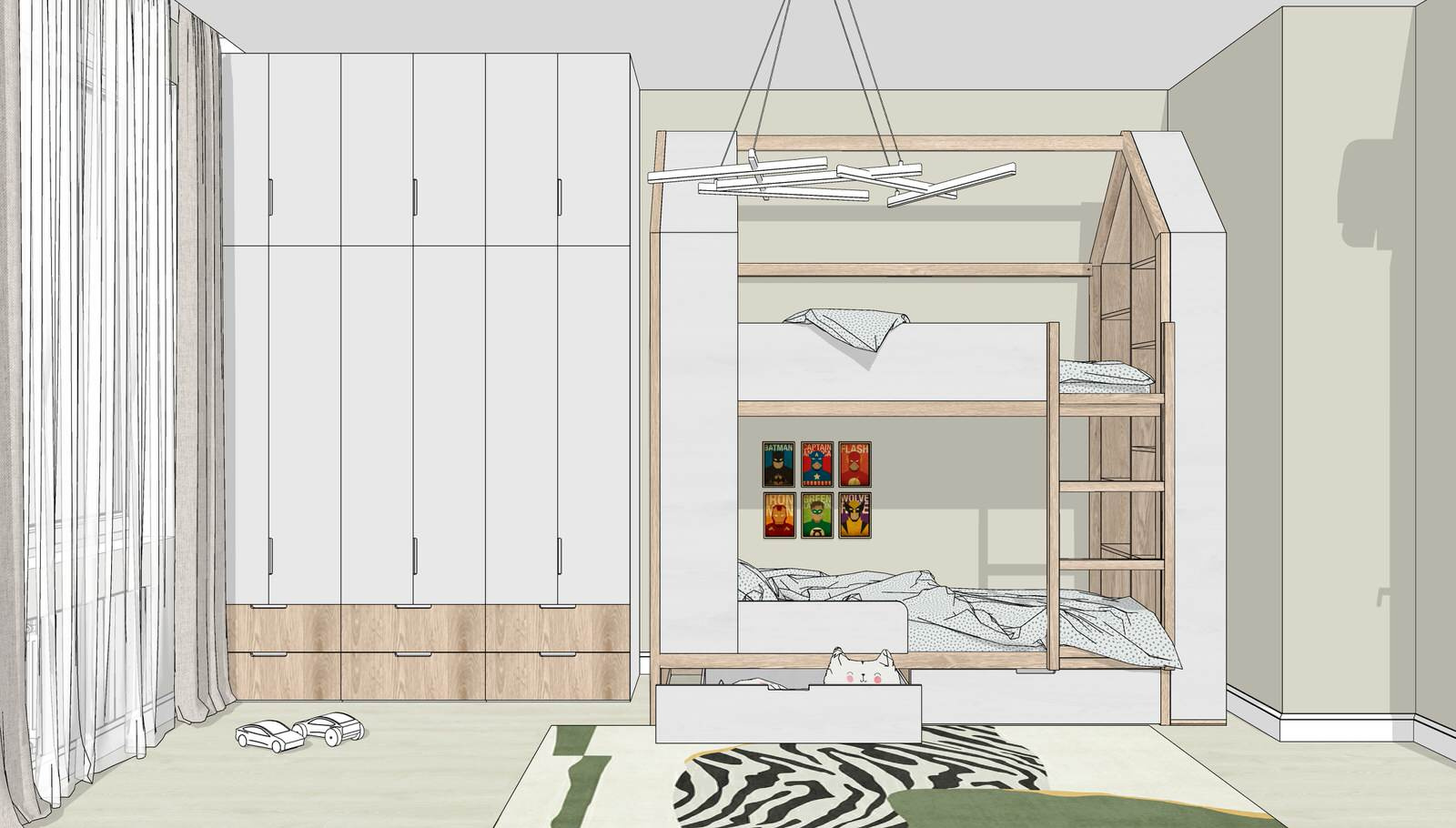 Проект квартиры в Sketchup для семьи с двумя детьми. На стадии реализации.