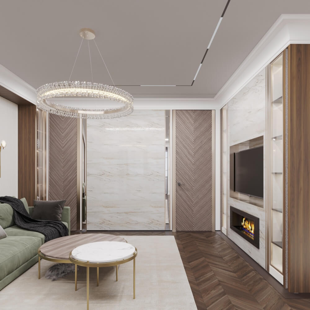 Интерьер гостиной с элементами классики
