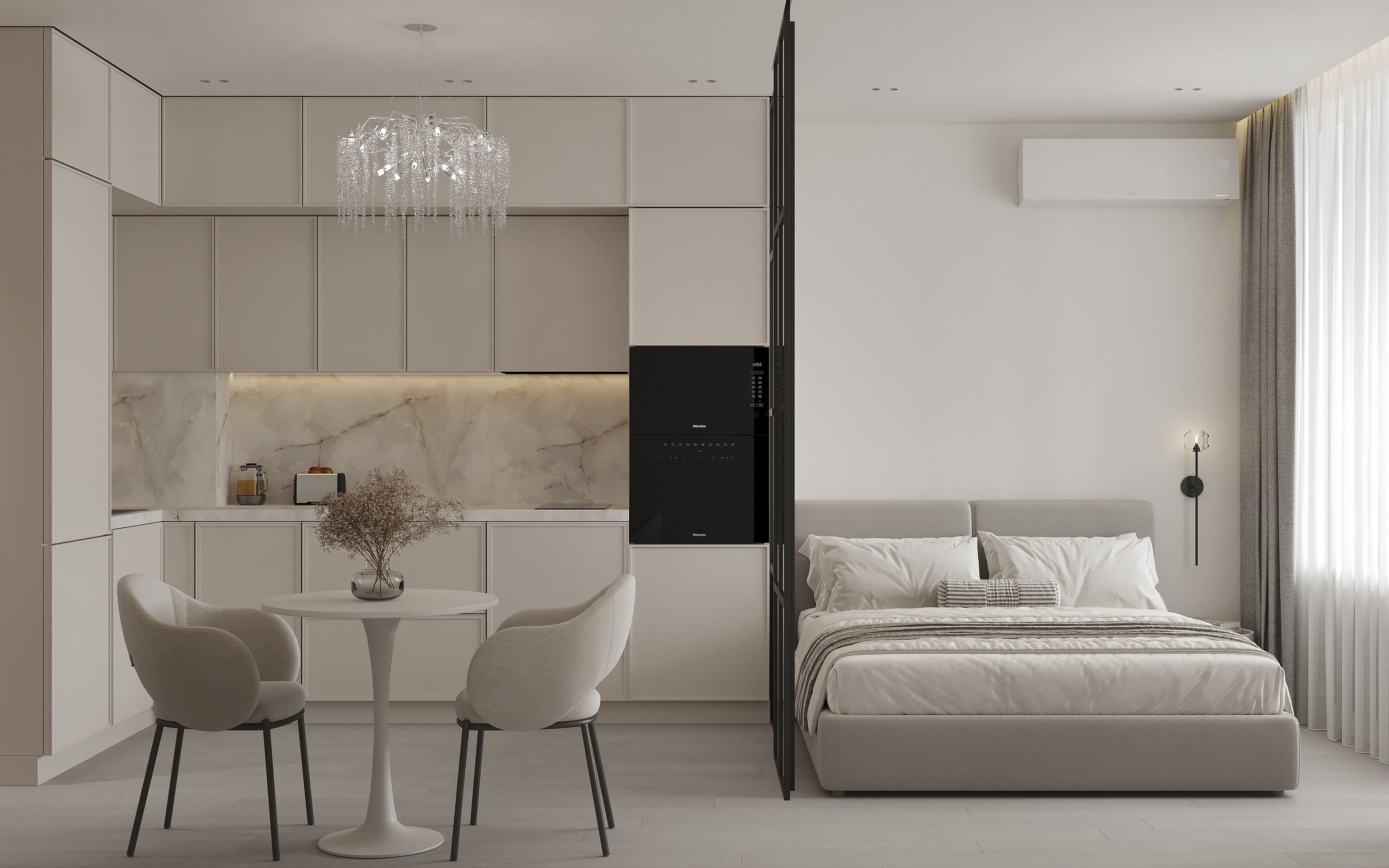 Обложка проекта: Квартира 30,71 м² с лоджией. Компактная студия со стеклянным зонированием