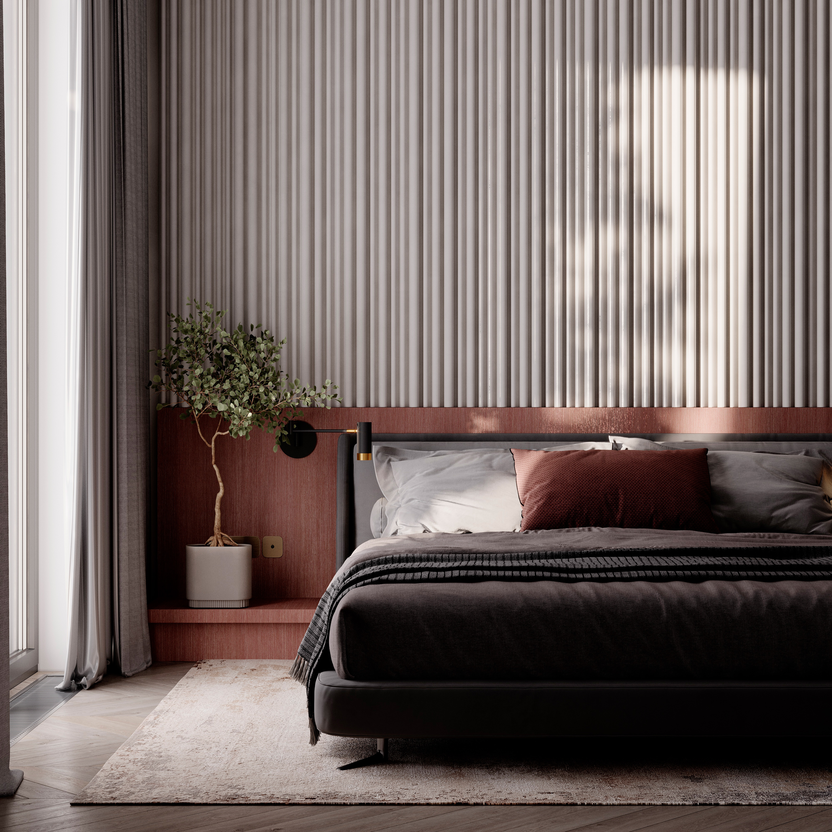 современный минимализм с элементами mid-century modern и soft contemporary.