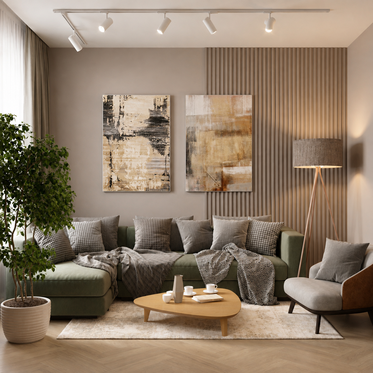 Современный интерьер в стиле Warm Minimalism с элементами Japandi и Mid-century modern
