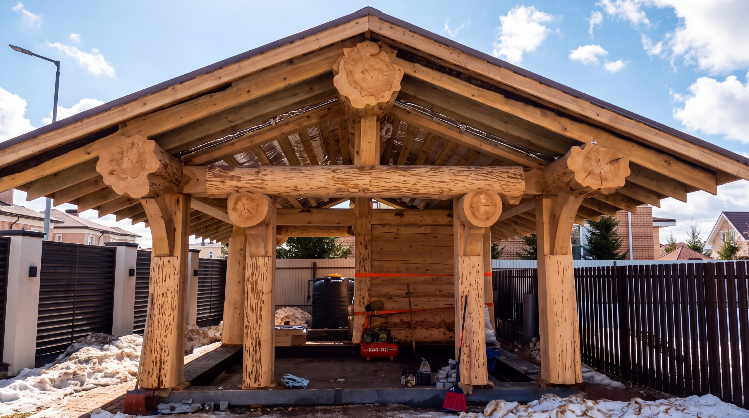 Баня в технологии post and beam для маленького участка