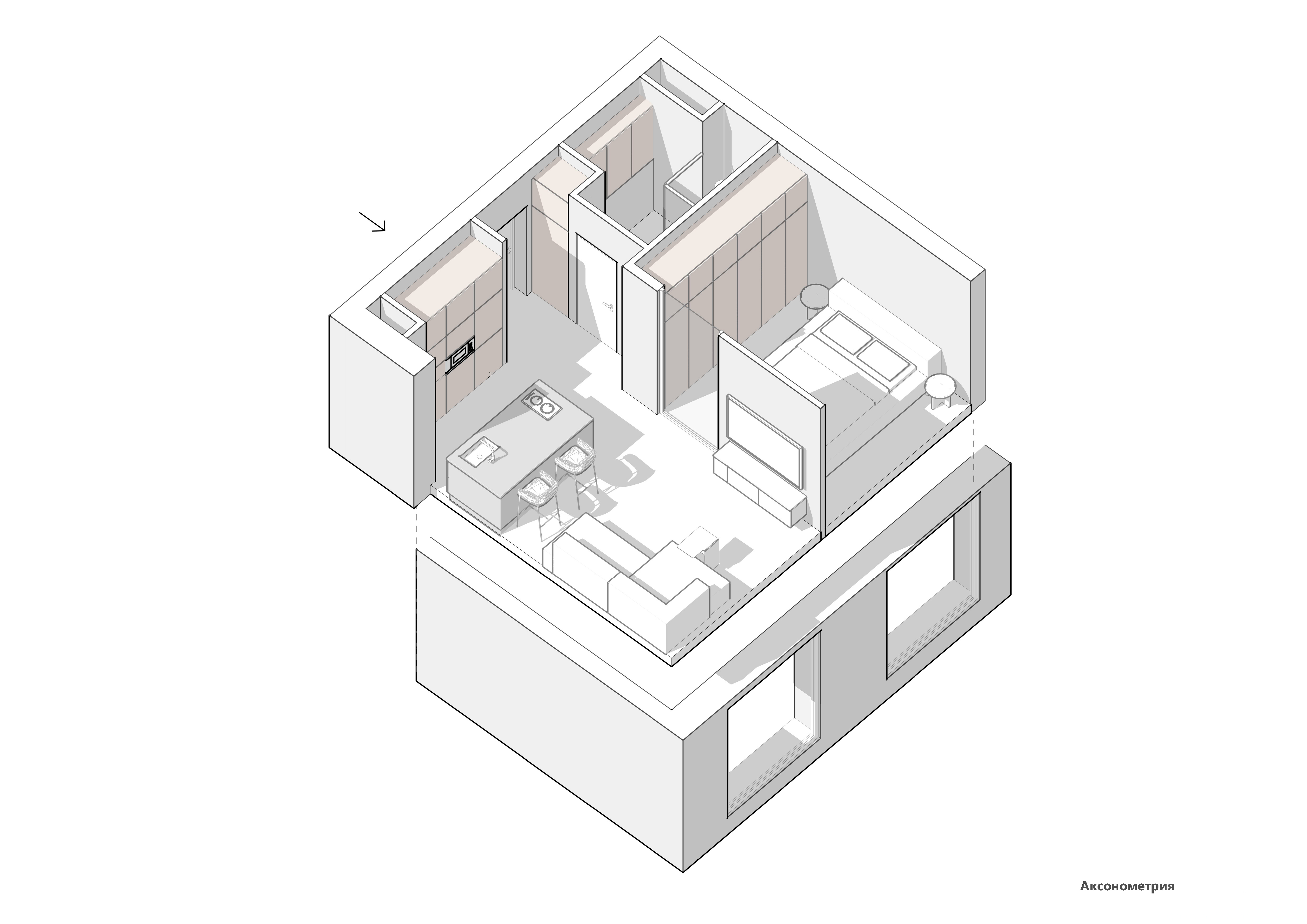 Однокомнатная квартира 39 м2. Жилой комплекс Wellton Towers. Москва. Реализован. 2024 г