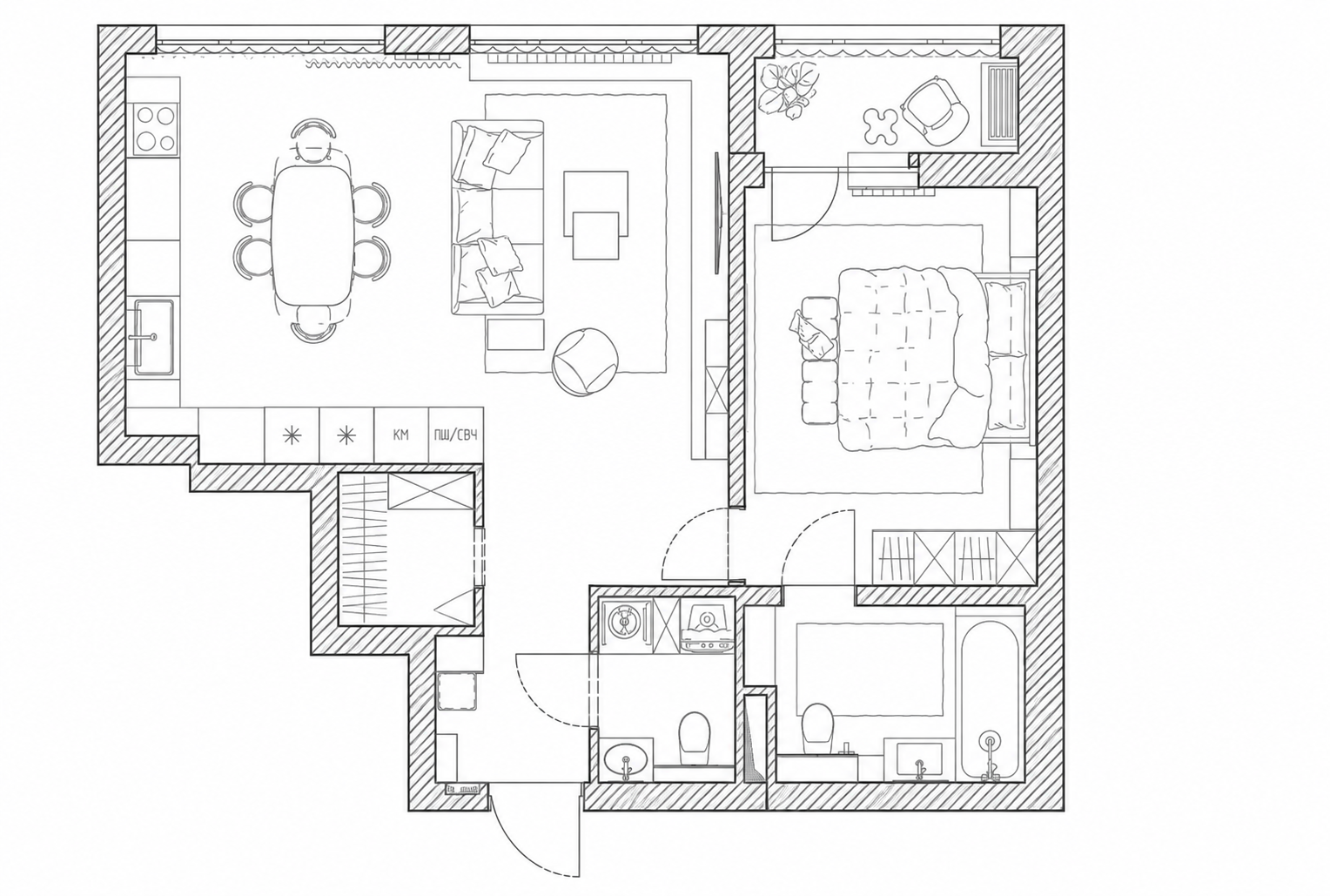 Планировка квартиры 63,8 м² — ЖК «Фамилия»