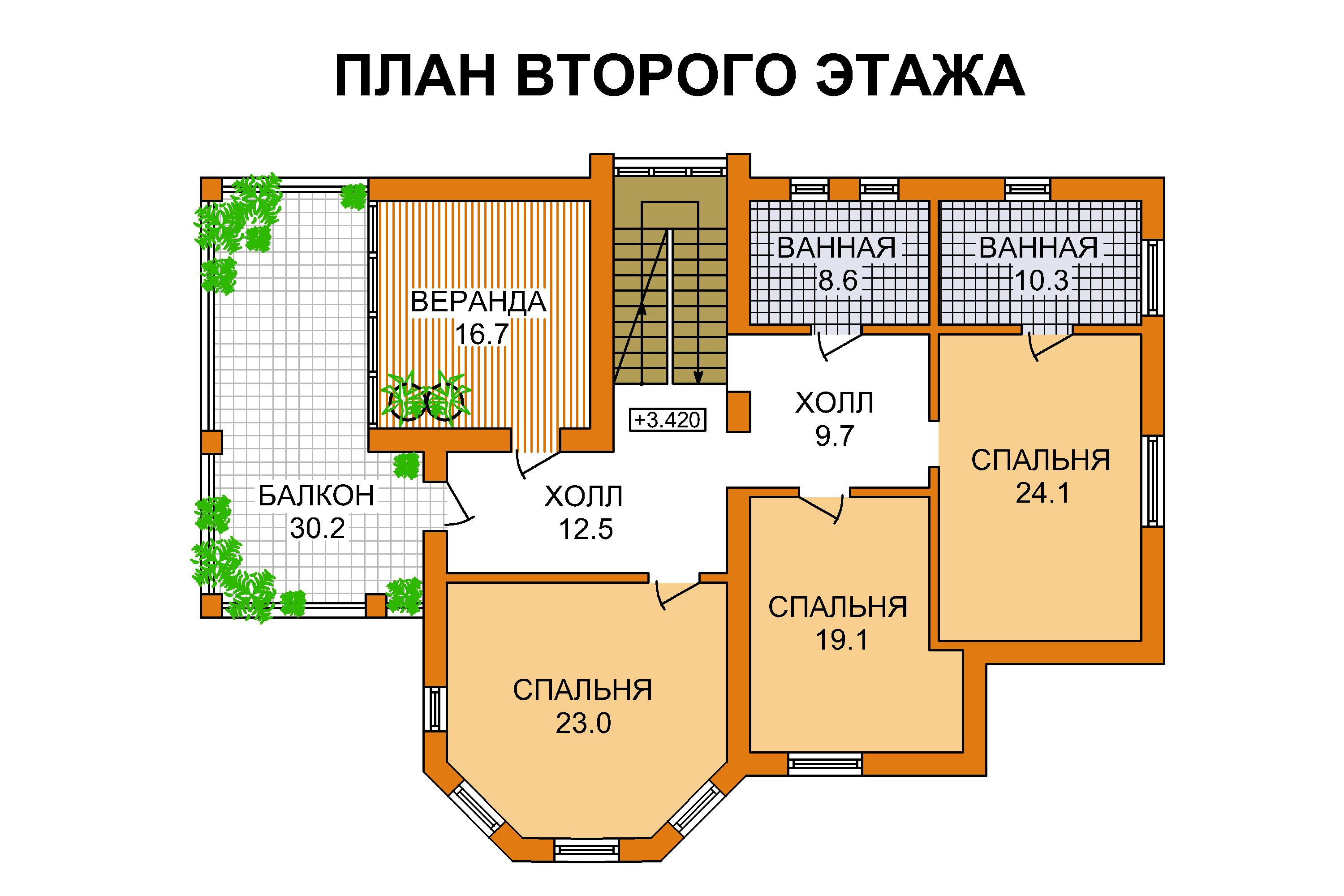 Проект современного загородного дома с беседкой на крыше, гаражом и огромным балконом