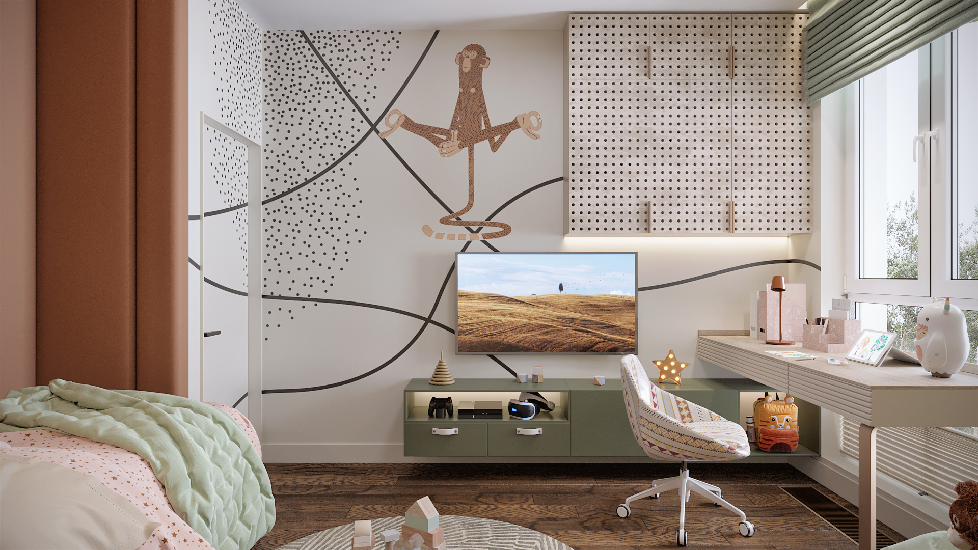 Рисунок на стенах в детской комнате