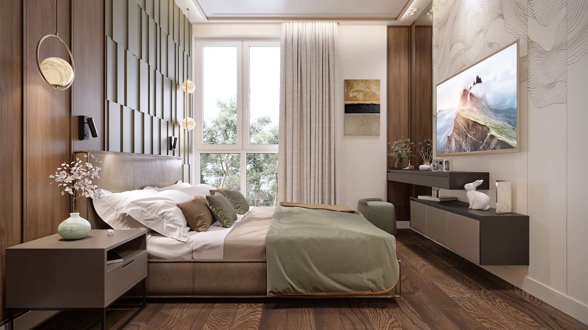 Атмосферное пространство спальной комнаты