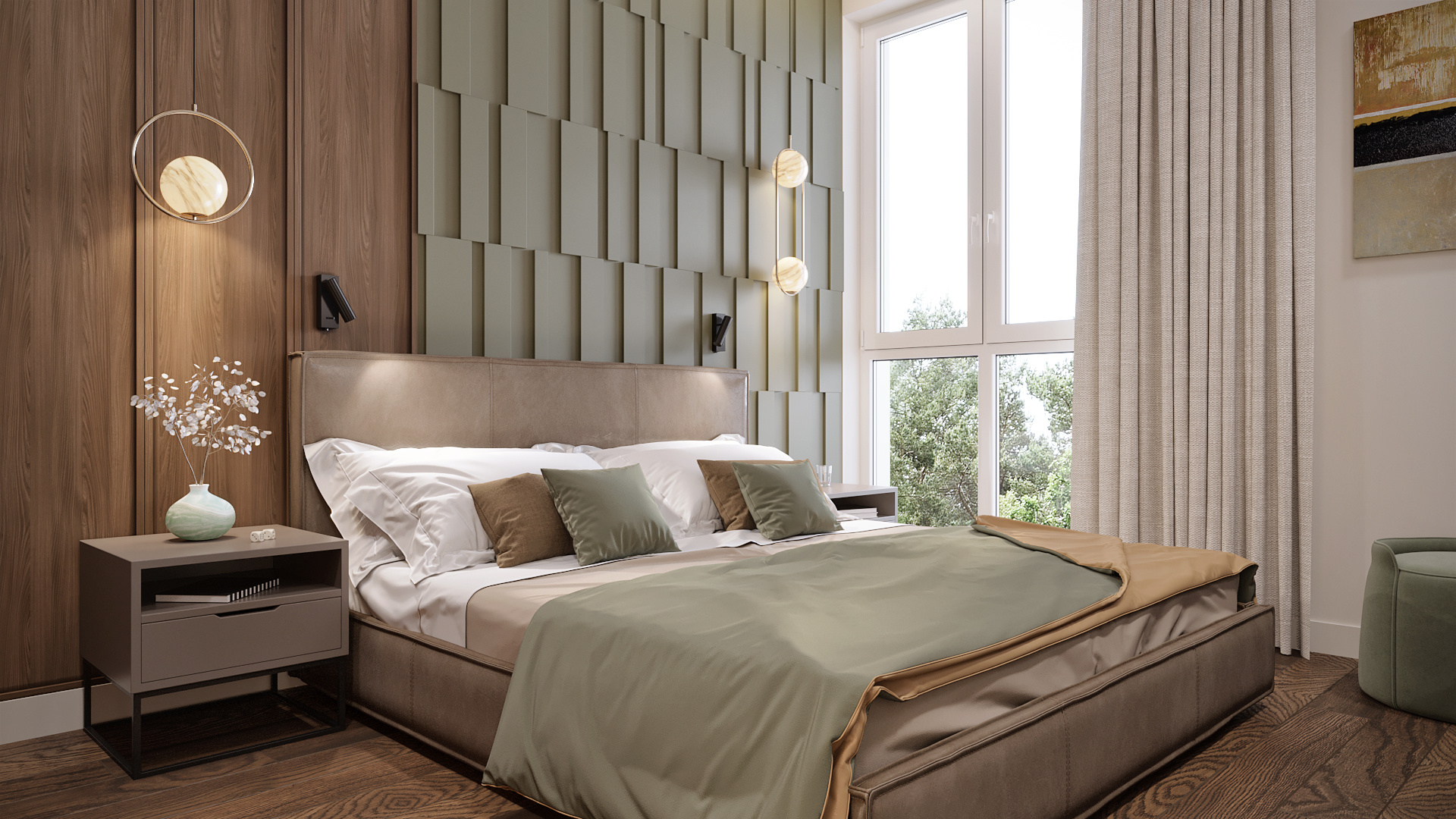 Уникальная отделка в изголовье кровати