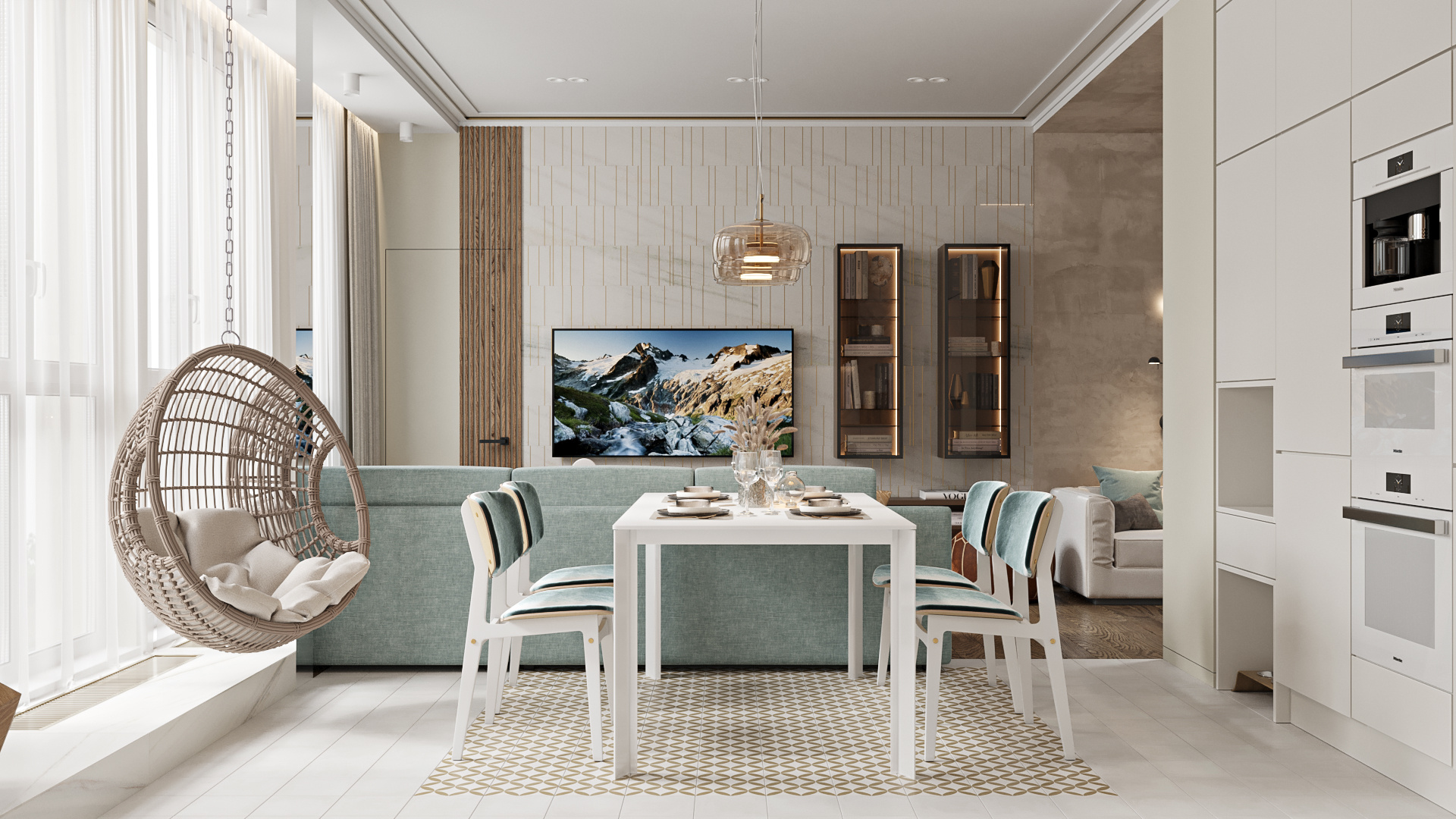 Единое пространство кухни гостиной