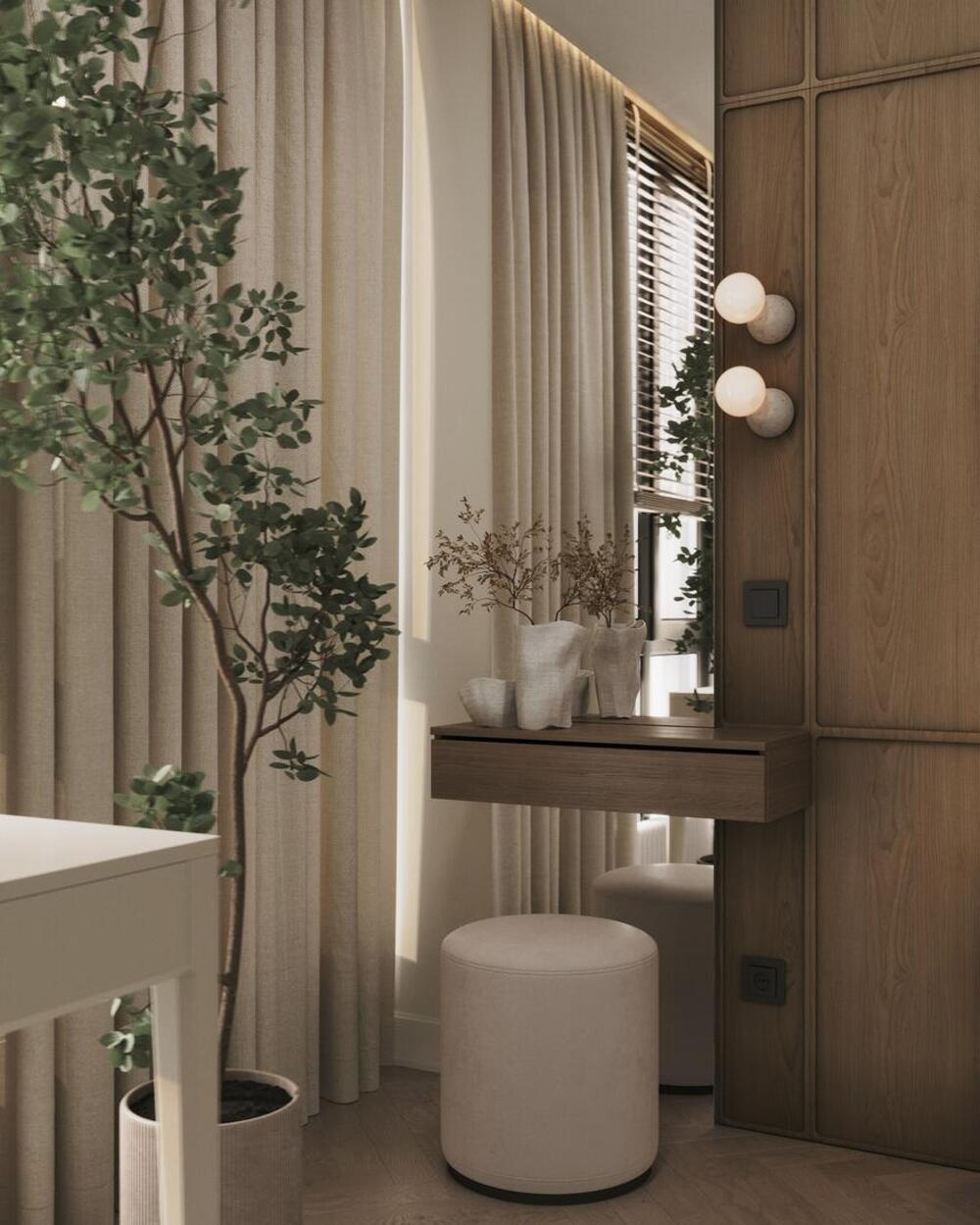 Дизайн интерьера в ЖК «Лермонтовский 54» в стиле джапанди