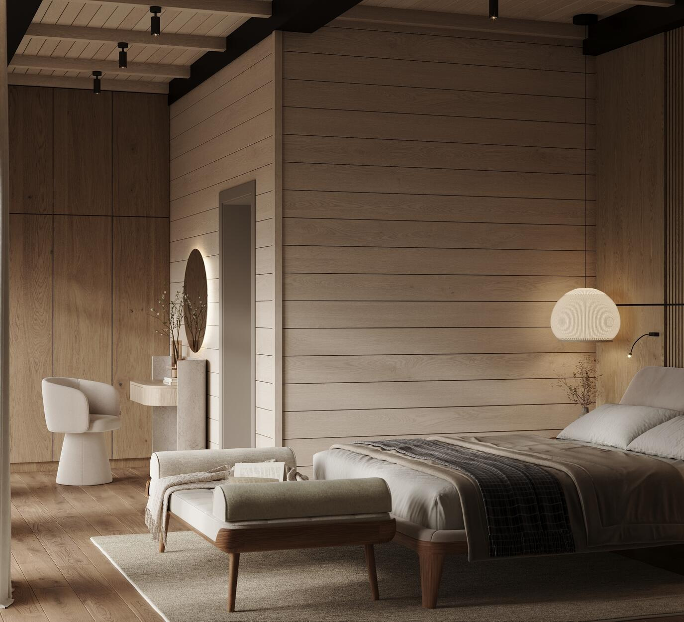 Дизайн интерьера дома в КП Образ Жизни «Лесная деревня» в стиле джапанди