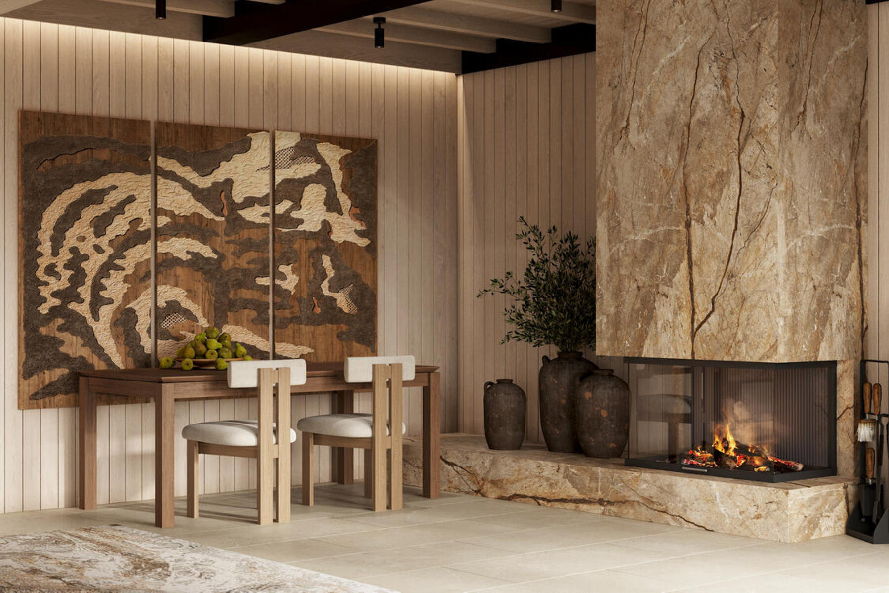 Дизайн интерьера дома в КП Образ Жизни «Лесная деревня» в стиле джапанди