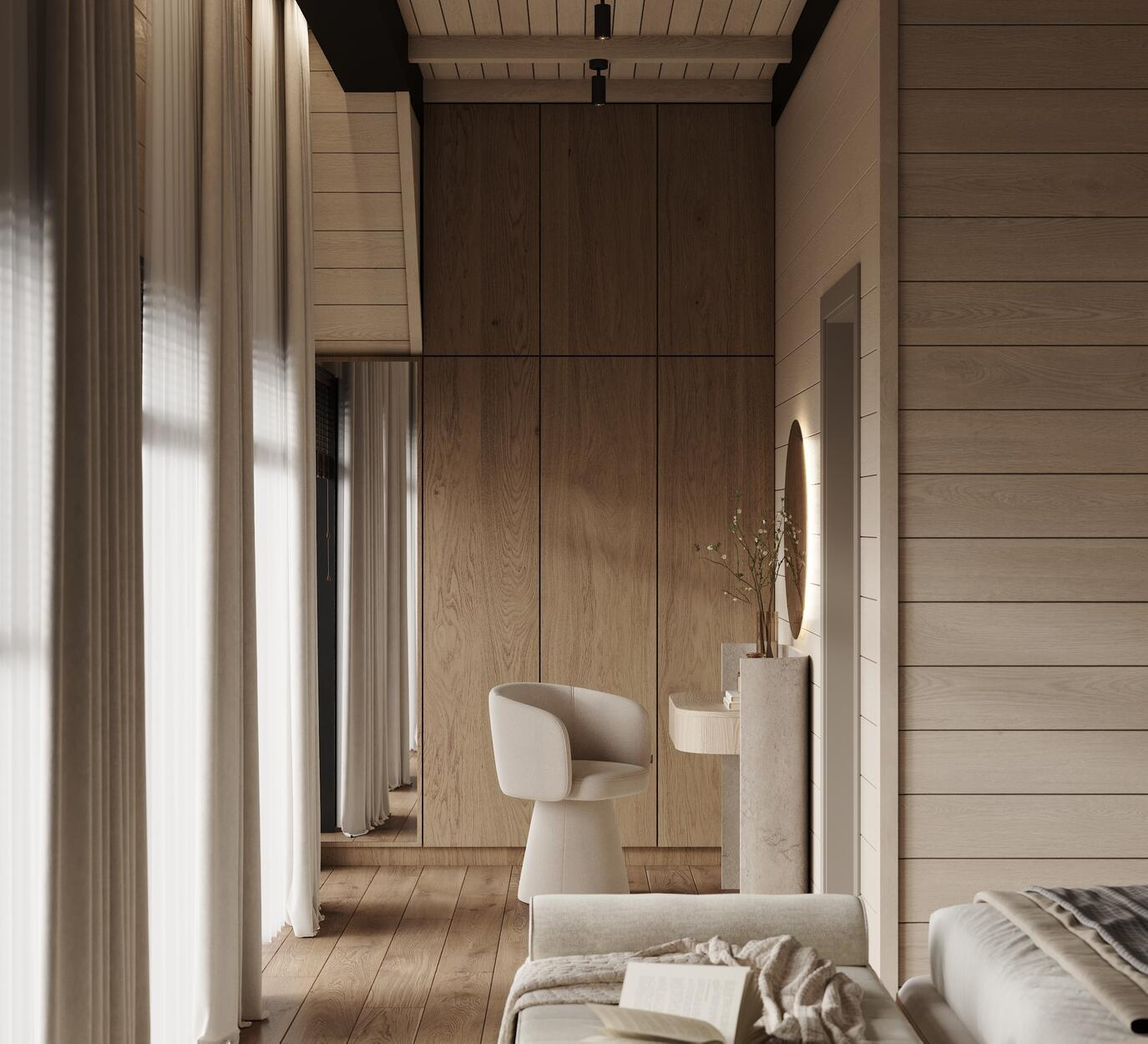 Дизайн интерьера дома в КП Образ Жизни «Лесная деревня» в стиле джапанди