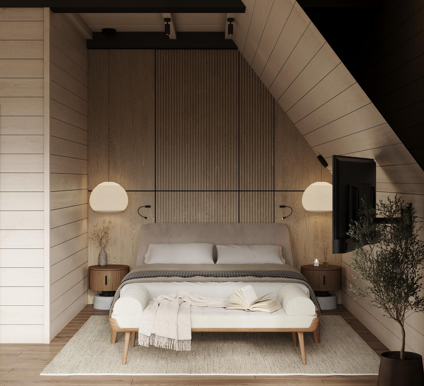 Дизайн интерьера дома в КП Образ Жизни «Лесная деревня» в стиле джапанди