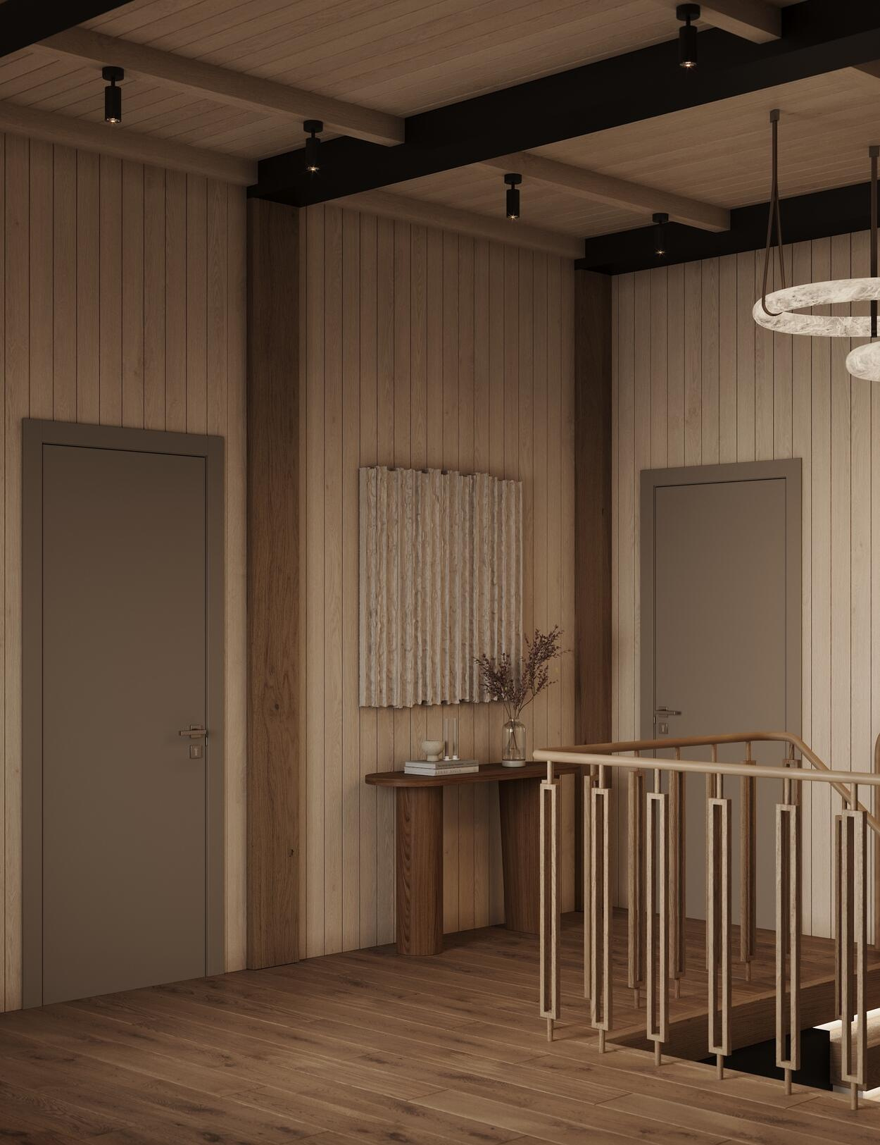 Дизайн интерьера дома в КП Образ Жизни «Лесная деревня» в стиле джапанди