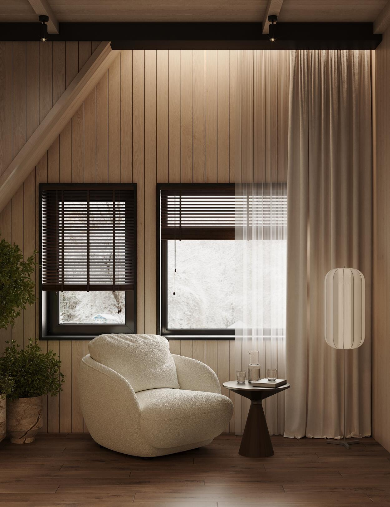 Дизайн интерьера дома в КП Образ Жизни «Лесная деревня» в стиле джапанди