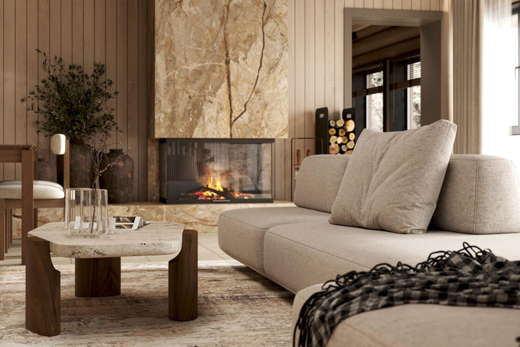 Дизайн интерьера дома в КП Образ Жизни «Лесная деревня» в стиле джапанди