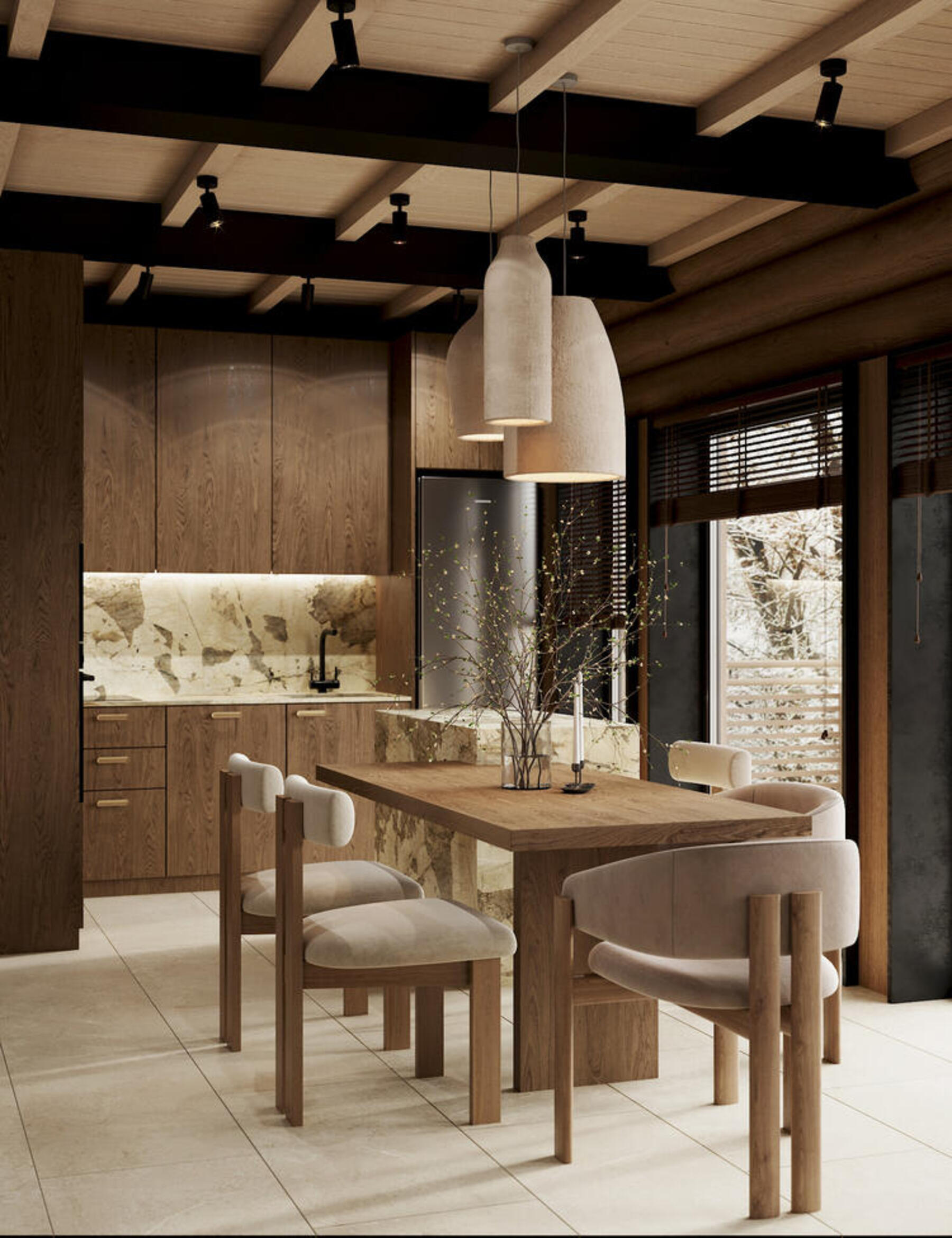 Дизайн интерьера дома в КП Образ Жизни «Лесная деревня» в стиле джапанди