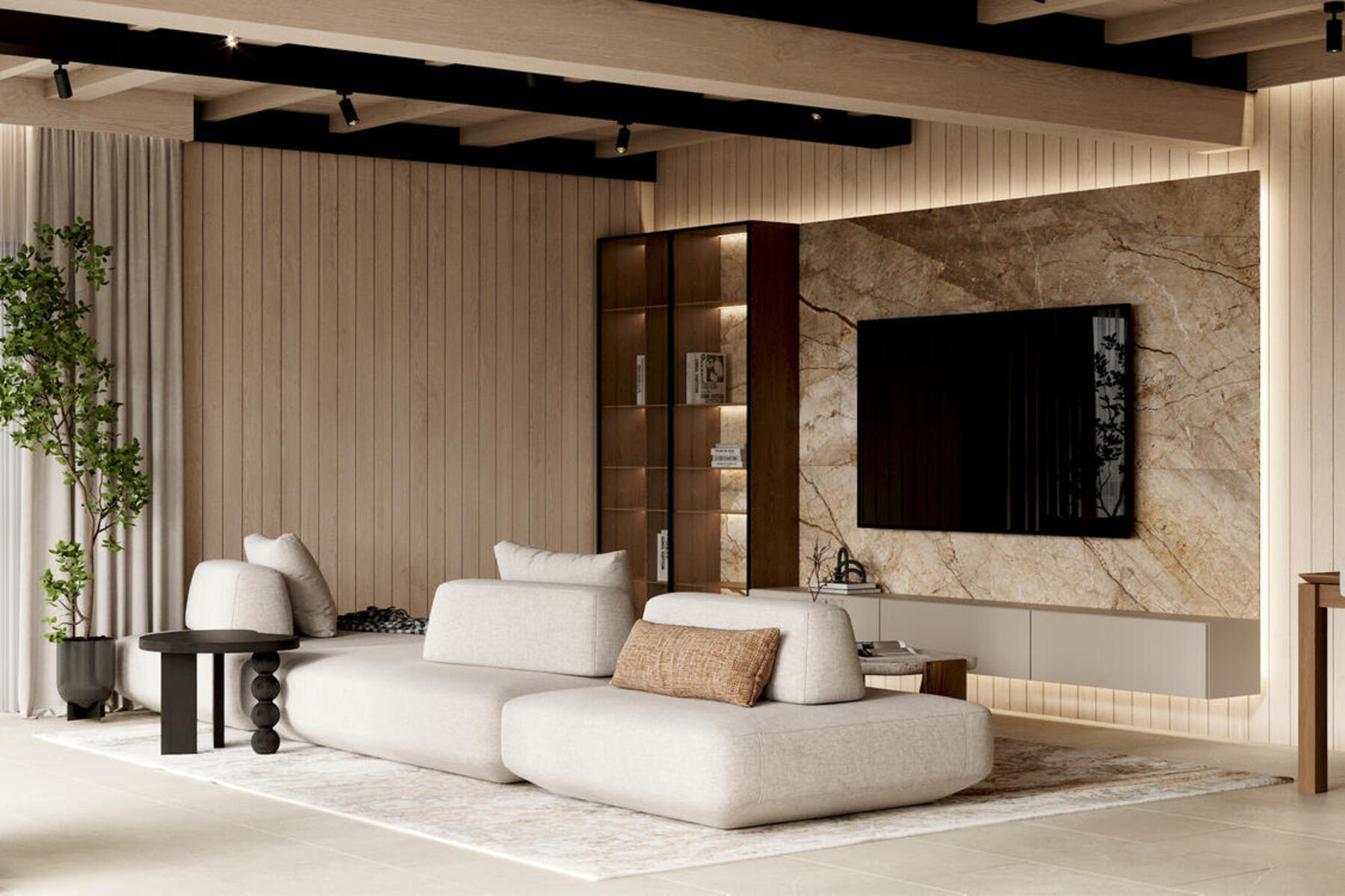 Дизайн интерьера дома в КП Образ Жизни «Лесная деревня» в стиле джапанди