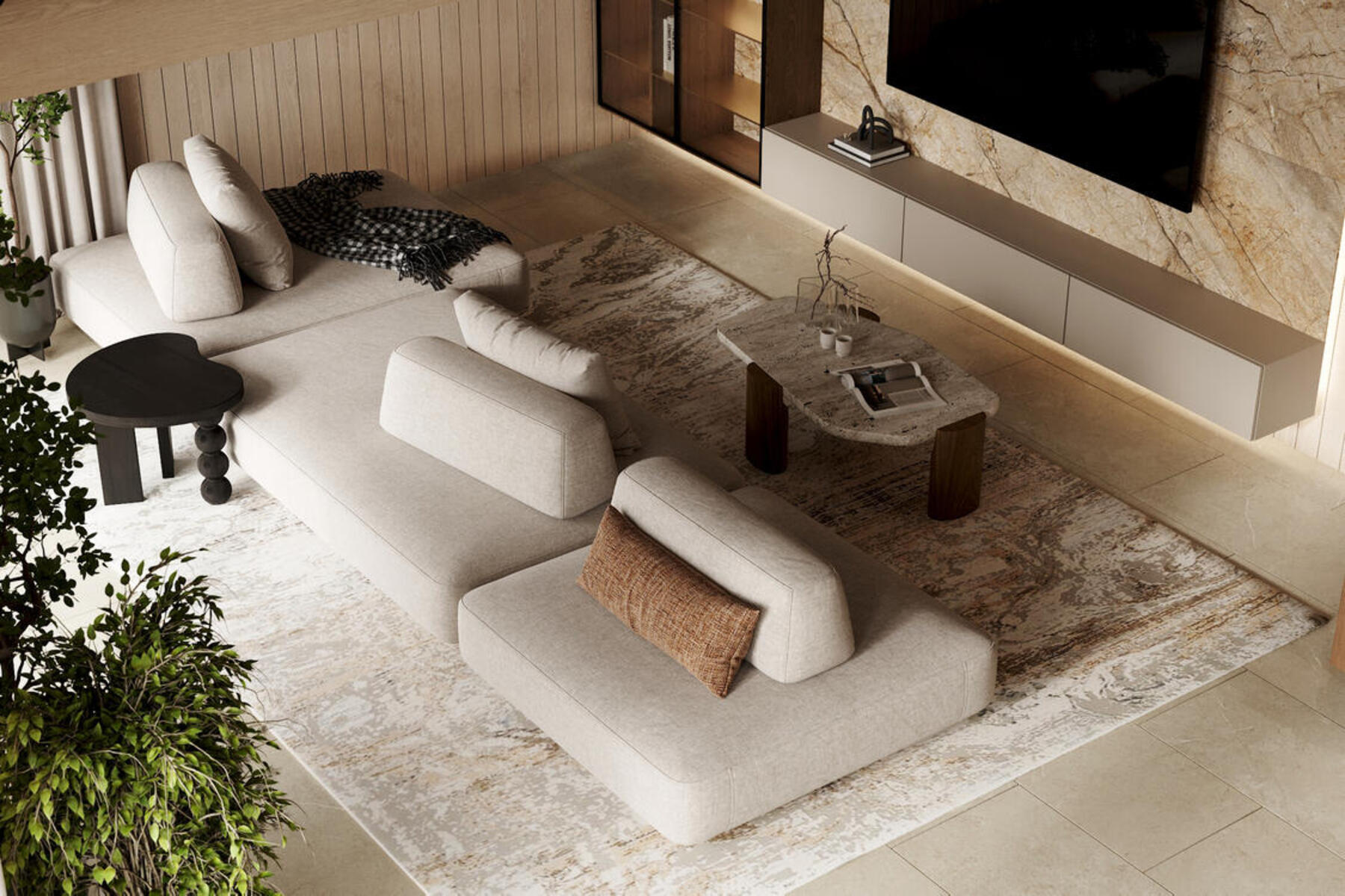 Дизайн интерьера дома в КП Образ Жизни «Лесная деревня» в стиле джапанди