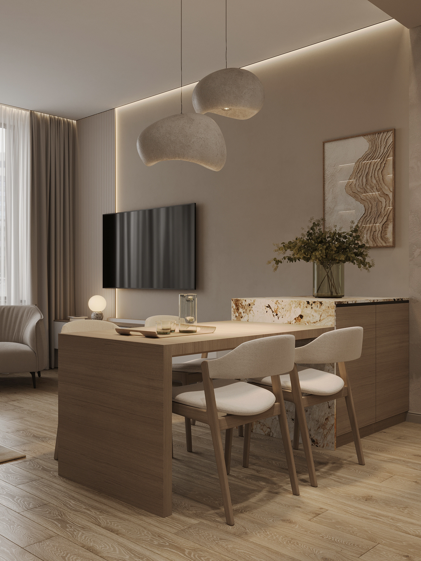 Дизайн интерьера квартиры в ЖК «ÁLIA (АЛИА)» в стиле джапанди