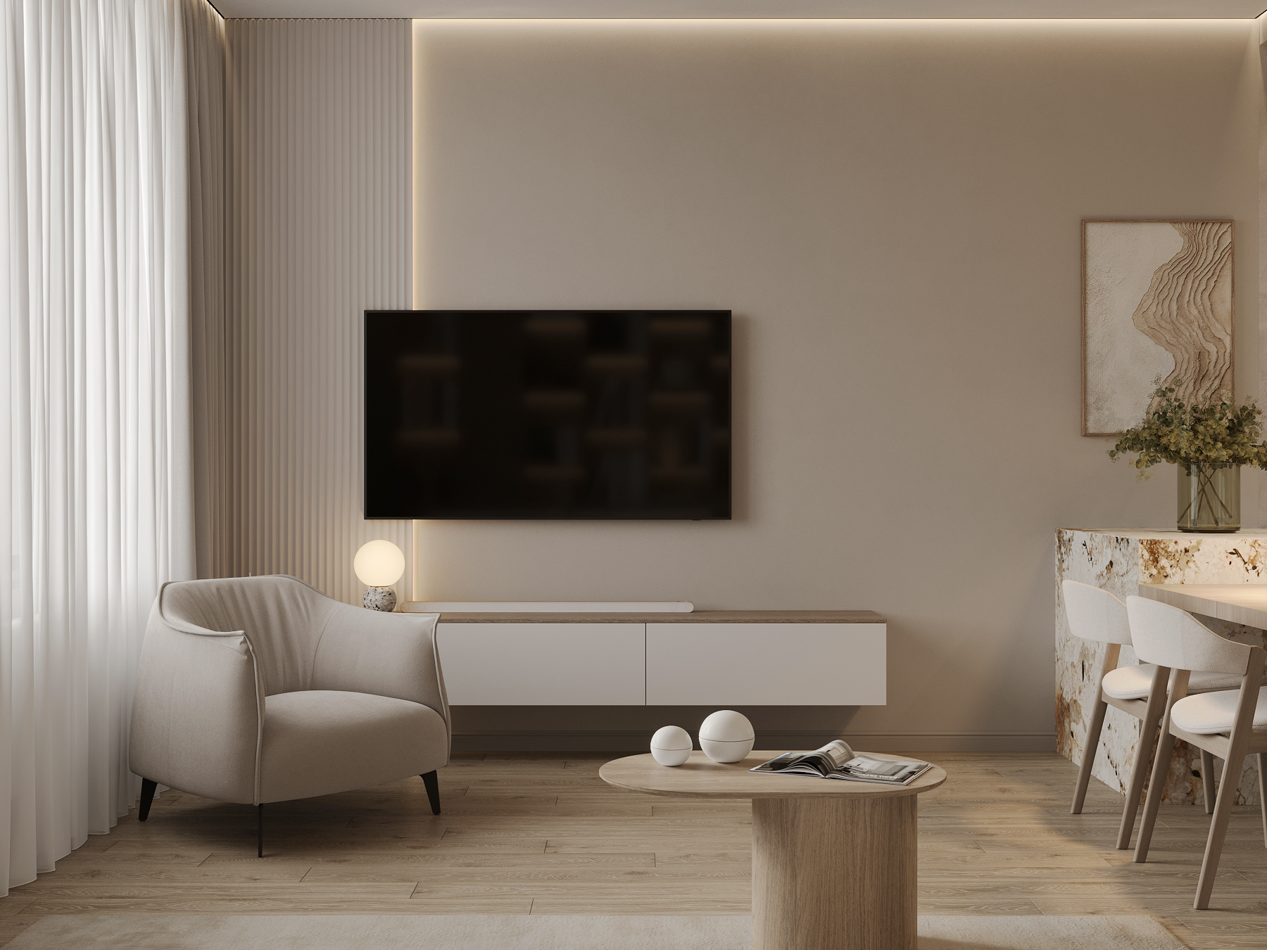 Дизайн интерьера квартиры в ЖК «ÁLIA (АЛИА)» в стиле джапанди