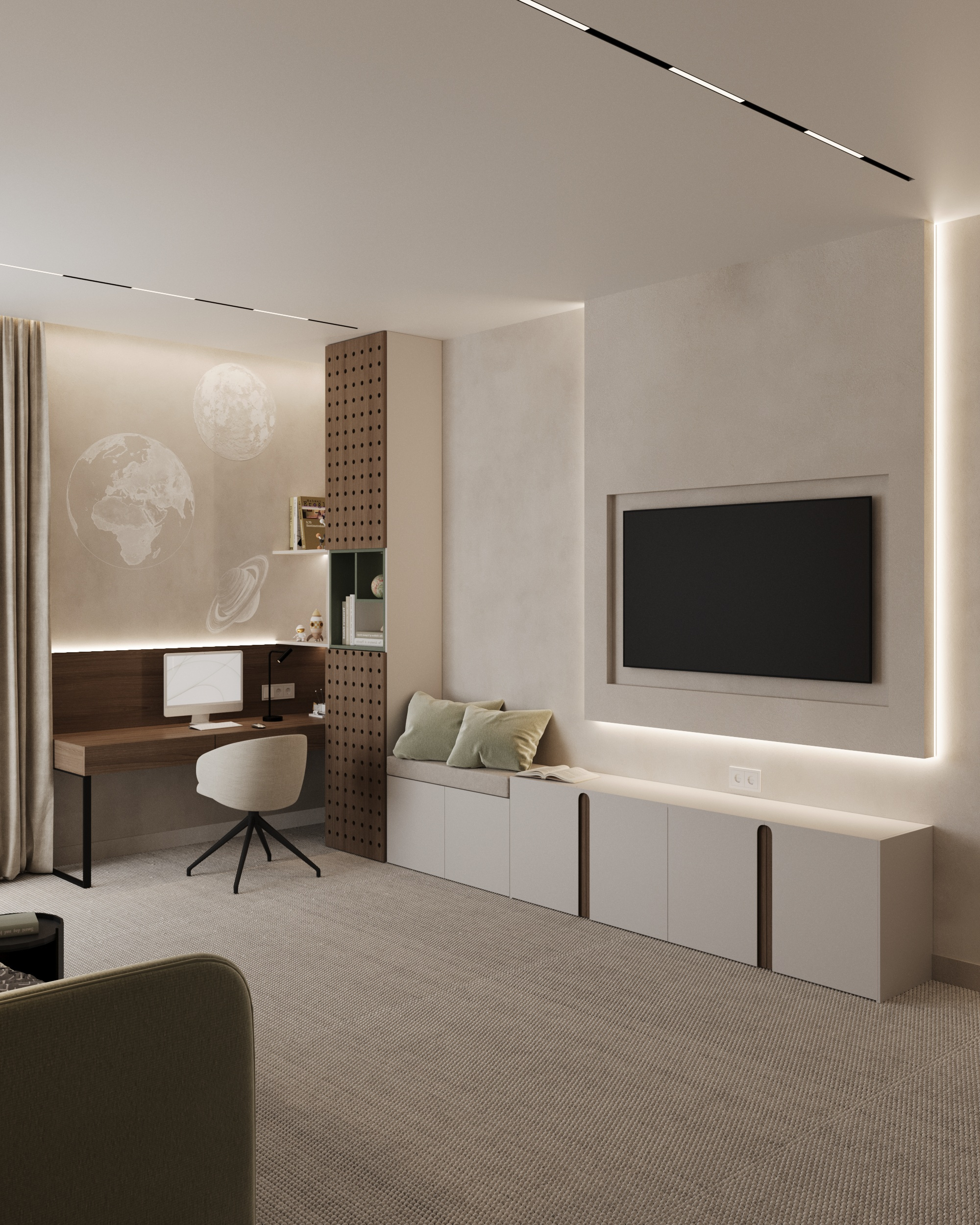 Светлая детская комната для мальчика в частном доме