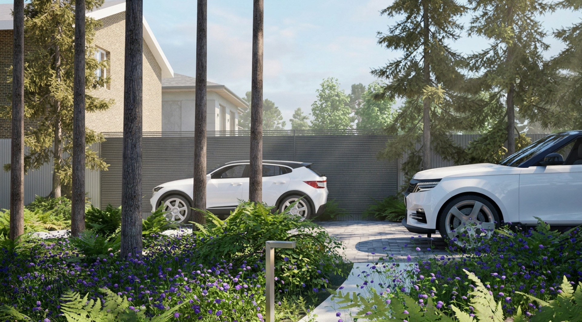 Частный сад в сосновом лесу