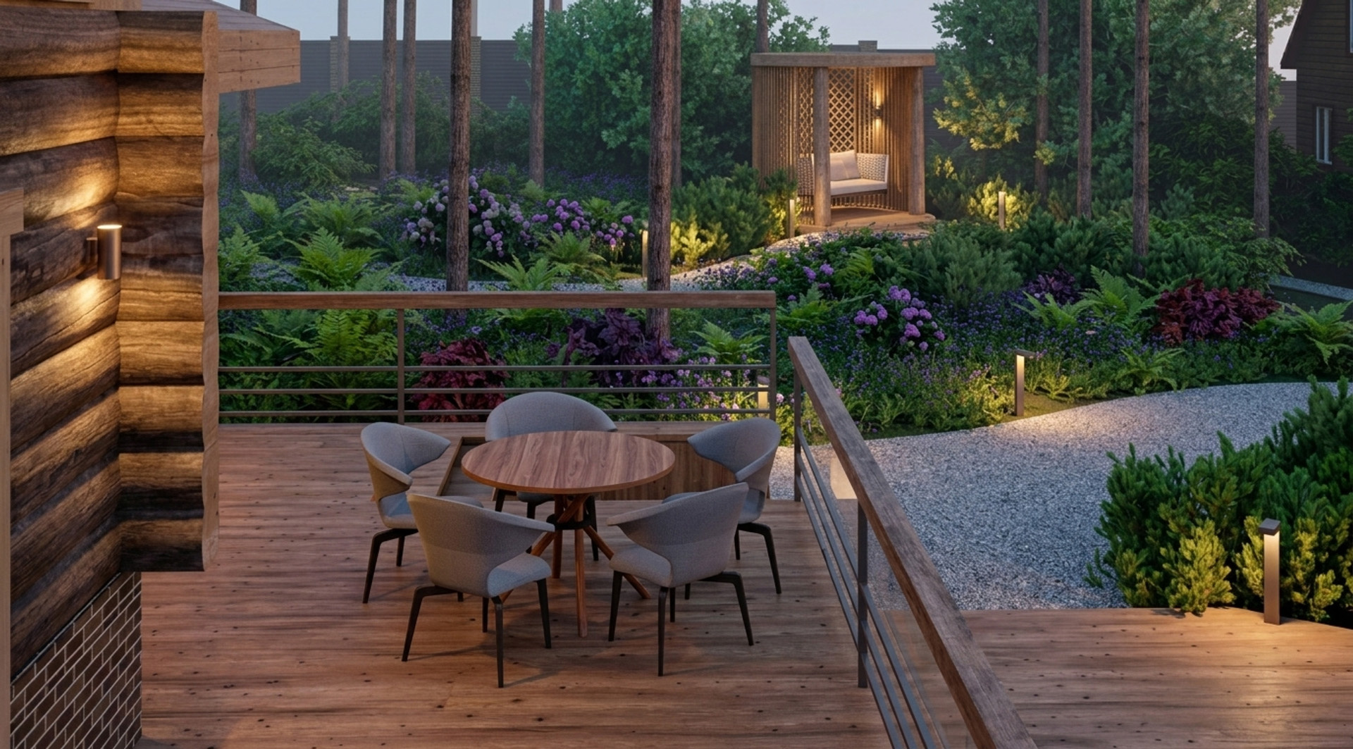 Частный сад в сосновом лесу