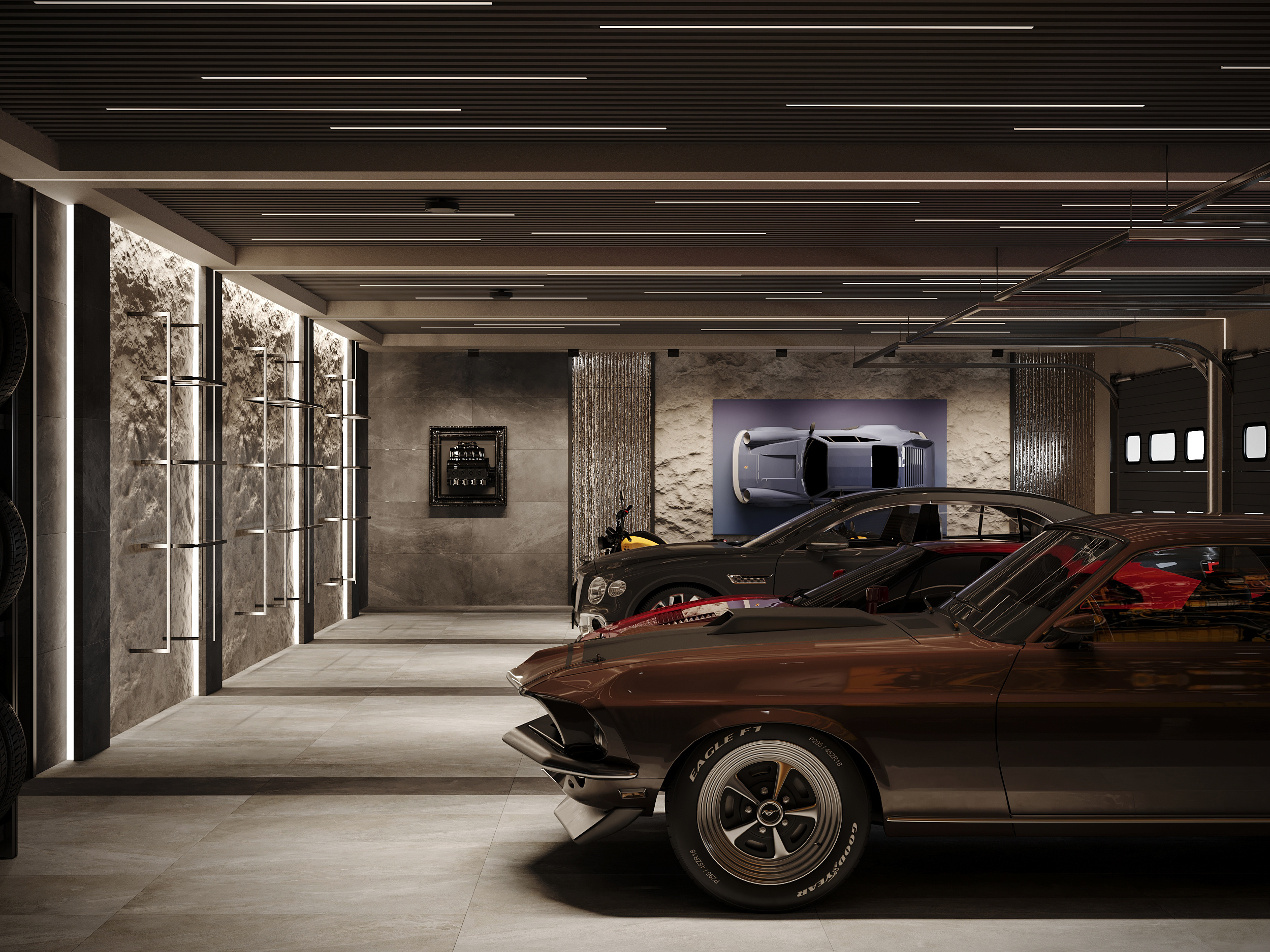 Обложка проекта: Дизайн интерьера гаража - 1 этаж  —  360 м²