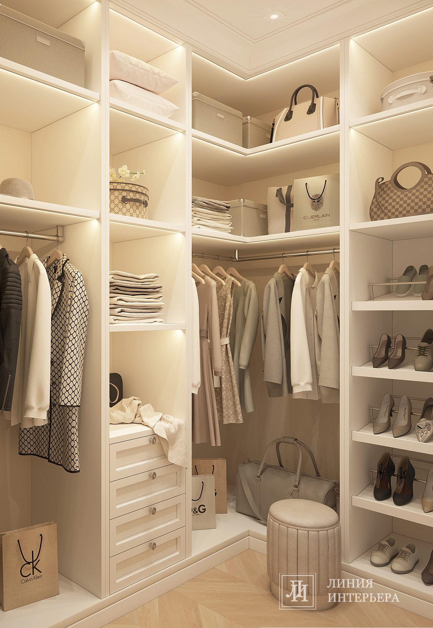 Дизайн квартиры в светлых тонах, современная классика