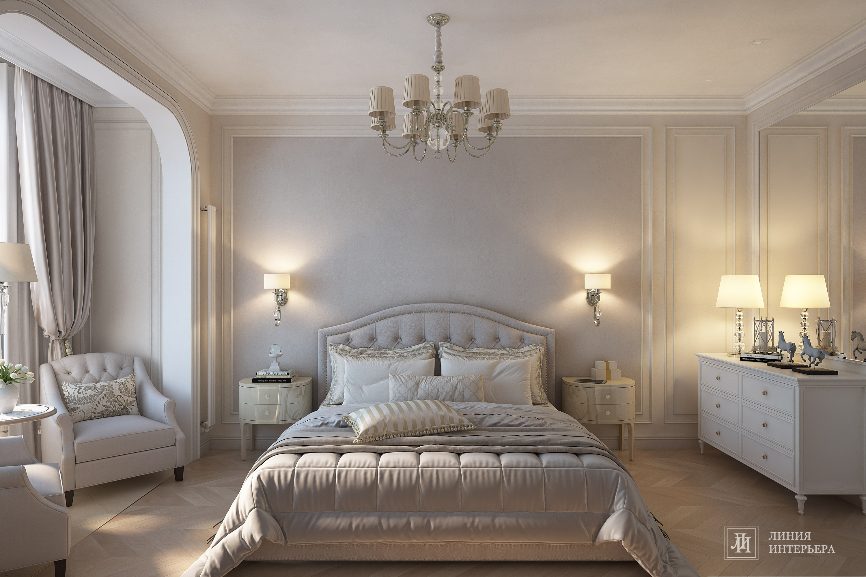Дизайн квартиры в светлых тонах, современная классика