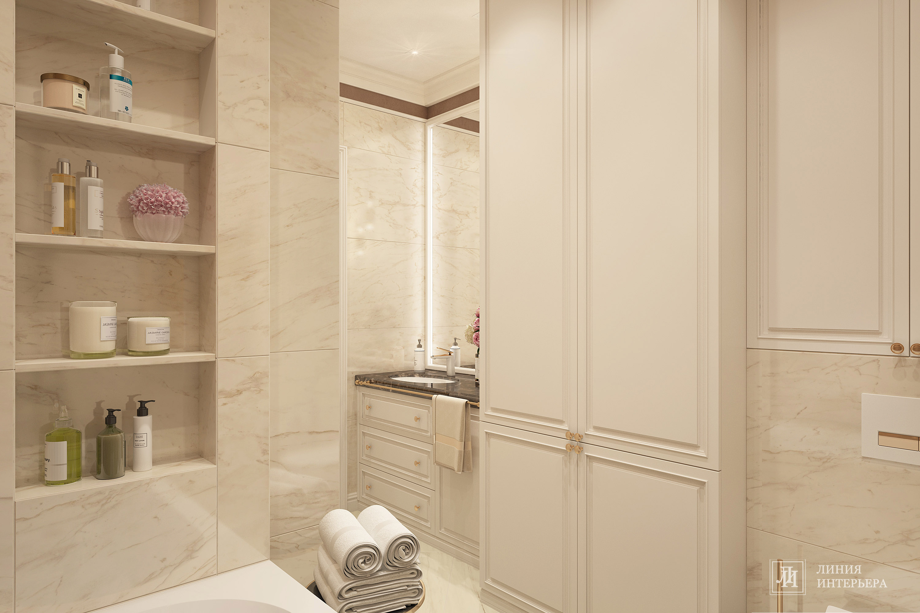 Дизайн квартиры в светлых тонах, современная классика