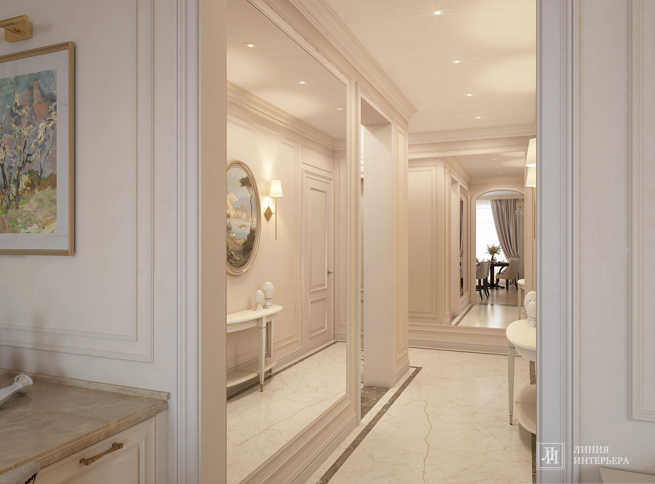 Дизайн квартиры в светлых тонах, современная классика