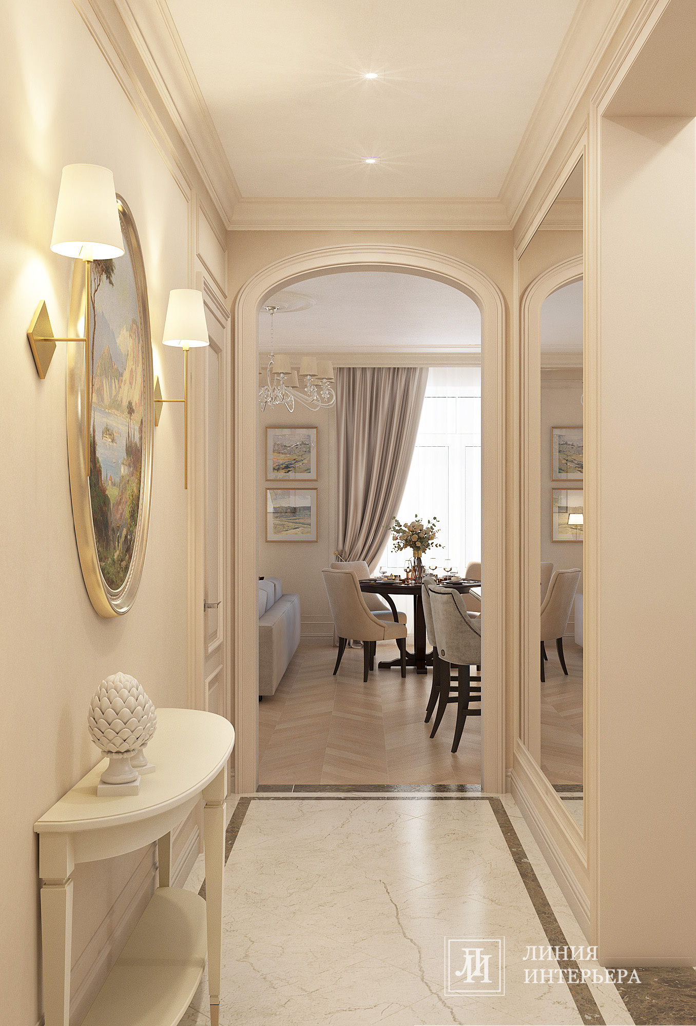 Дизайн квартиры в светлых тонах, современная классика