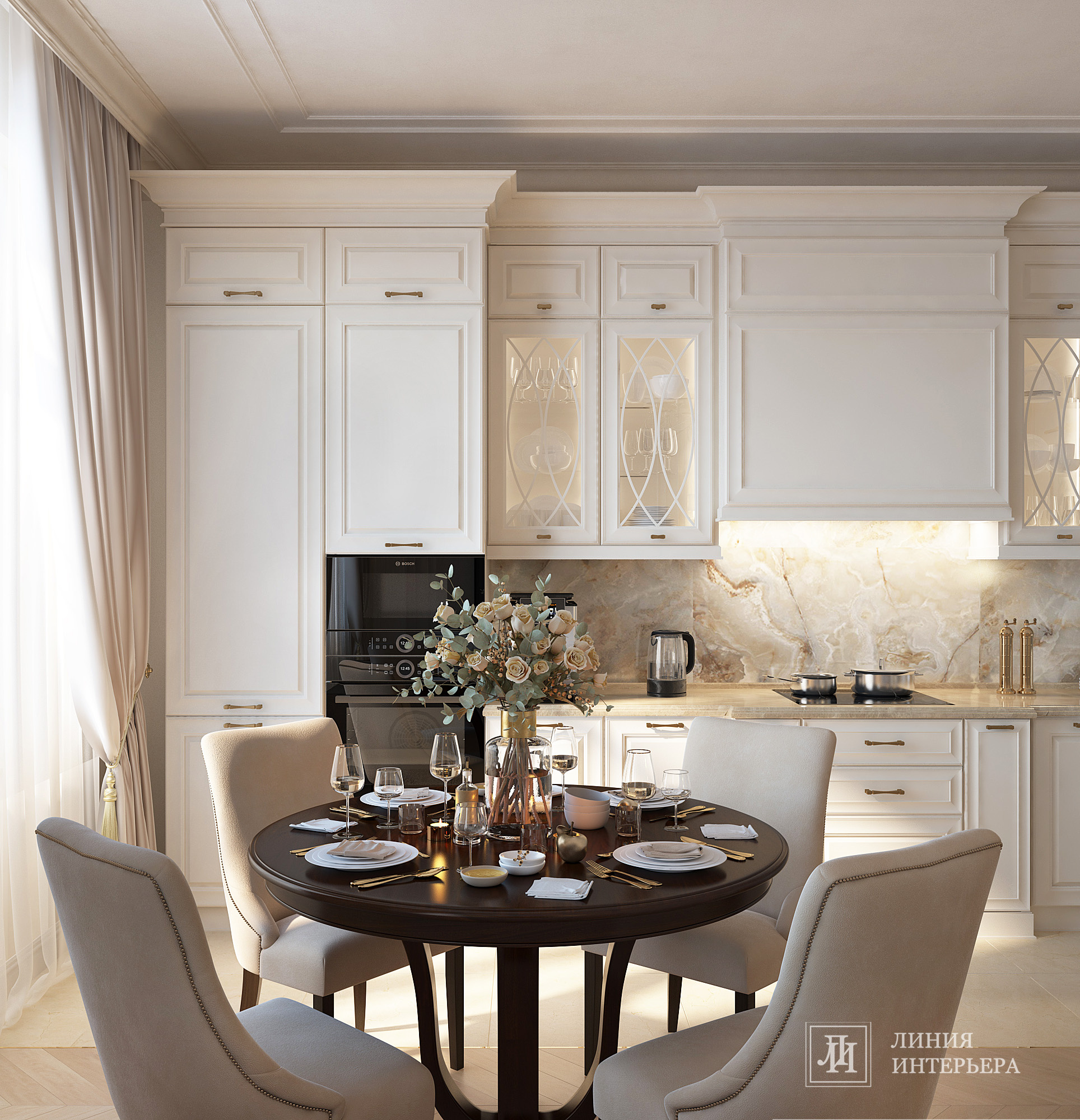 Дизайн квартиры в светлых тонах, современная классика