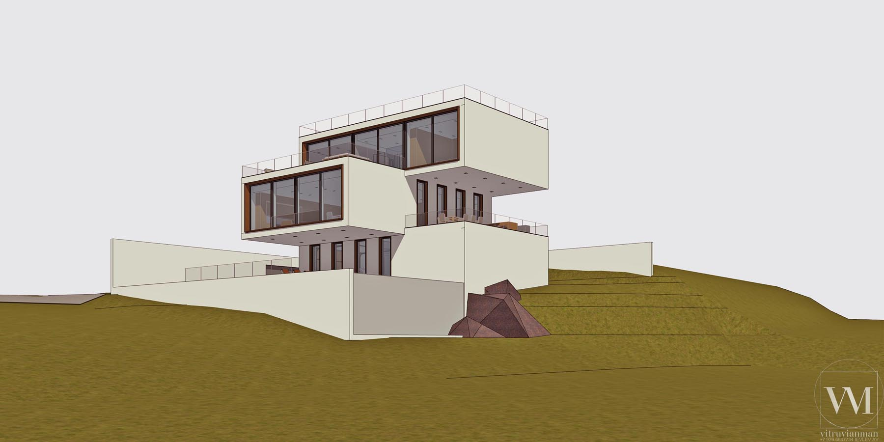 Проект индивидуального жилого дома виллы на слконе в горах рядом с Сочи — 900м2