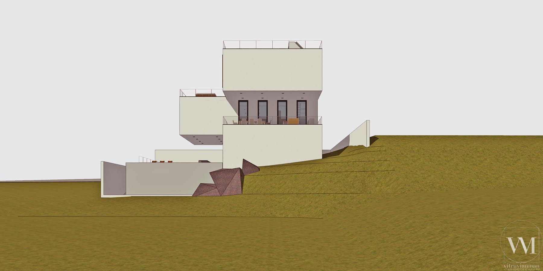 Проект индивидуального жилого дома виллы на слконе в горах рядом с Сочи — 900м2