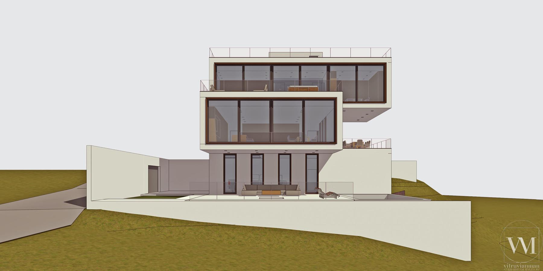 Проект индивидуального жилого дома виллы на слконе в горах рядом с Сочи — 900м2