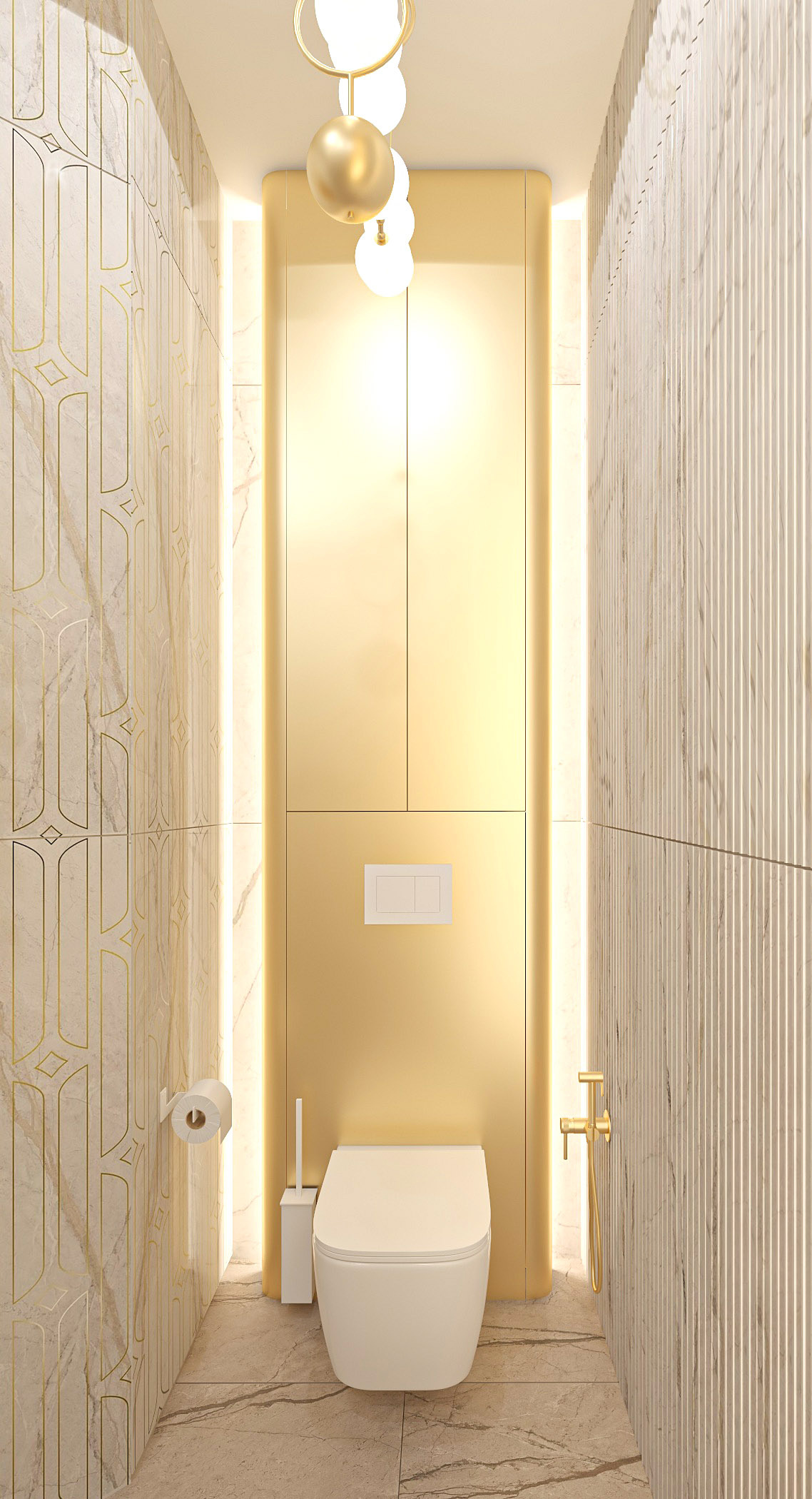 Интерьер гостевого санузла на 3 этаже в Таунхаусе ЖК Образцово