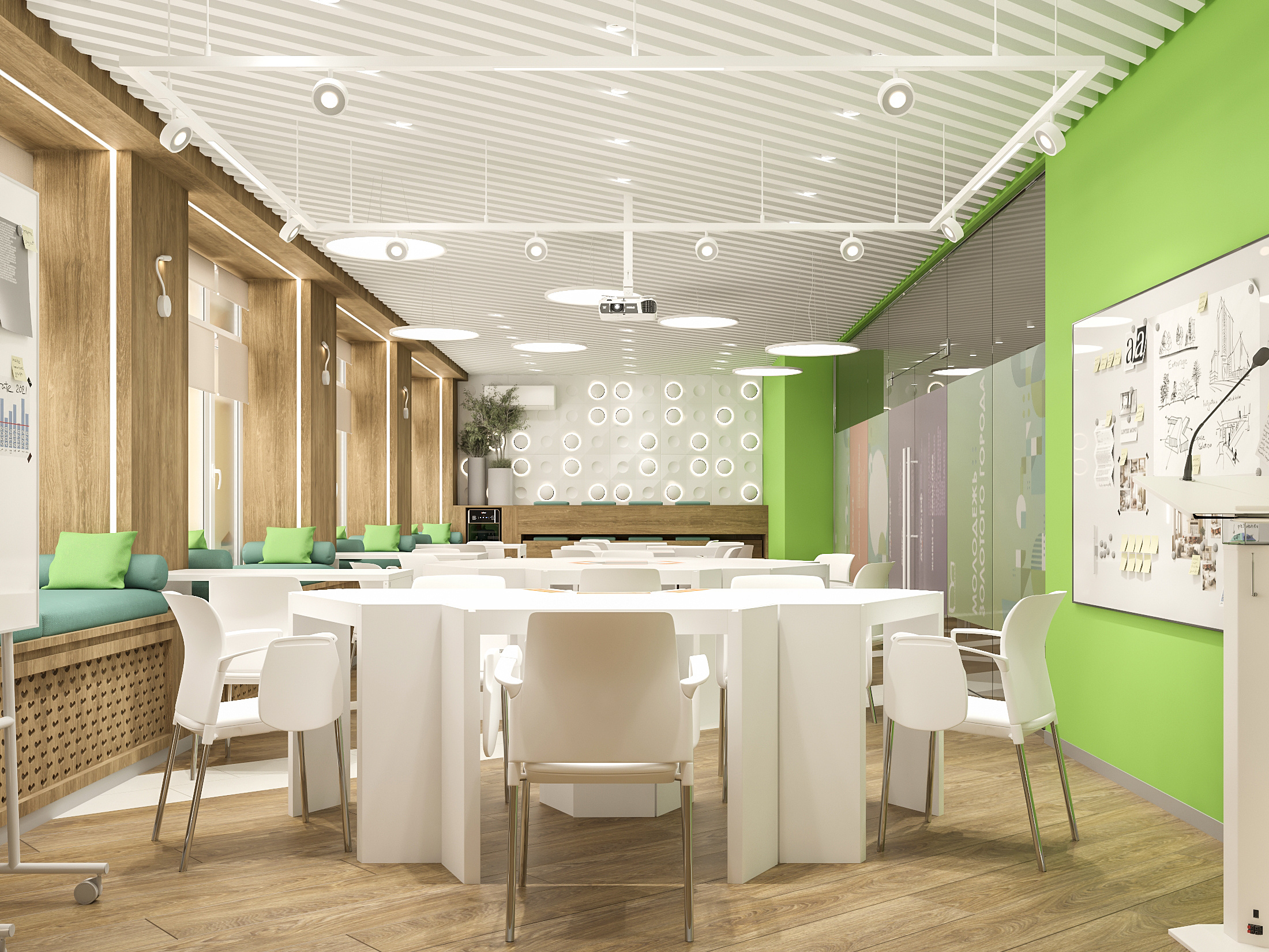 Интерьере  модульного Медиазала для БМАУ Центр по работе с молодежью  "МОЛОДЕЖКА"